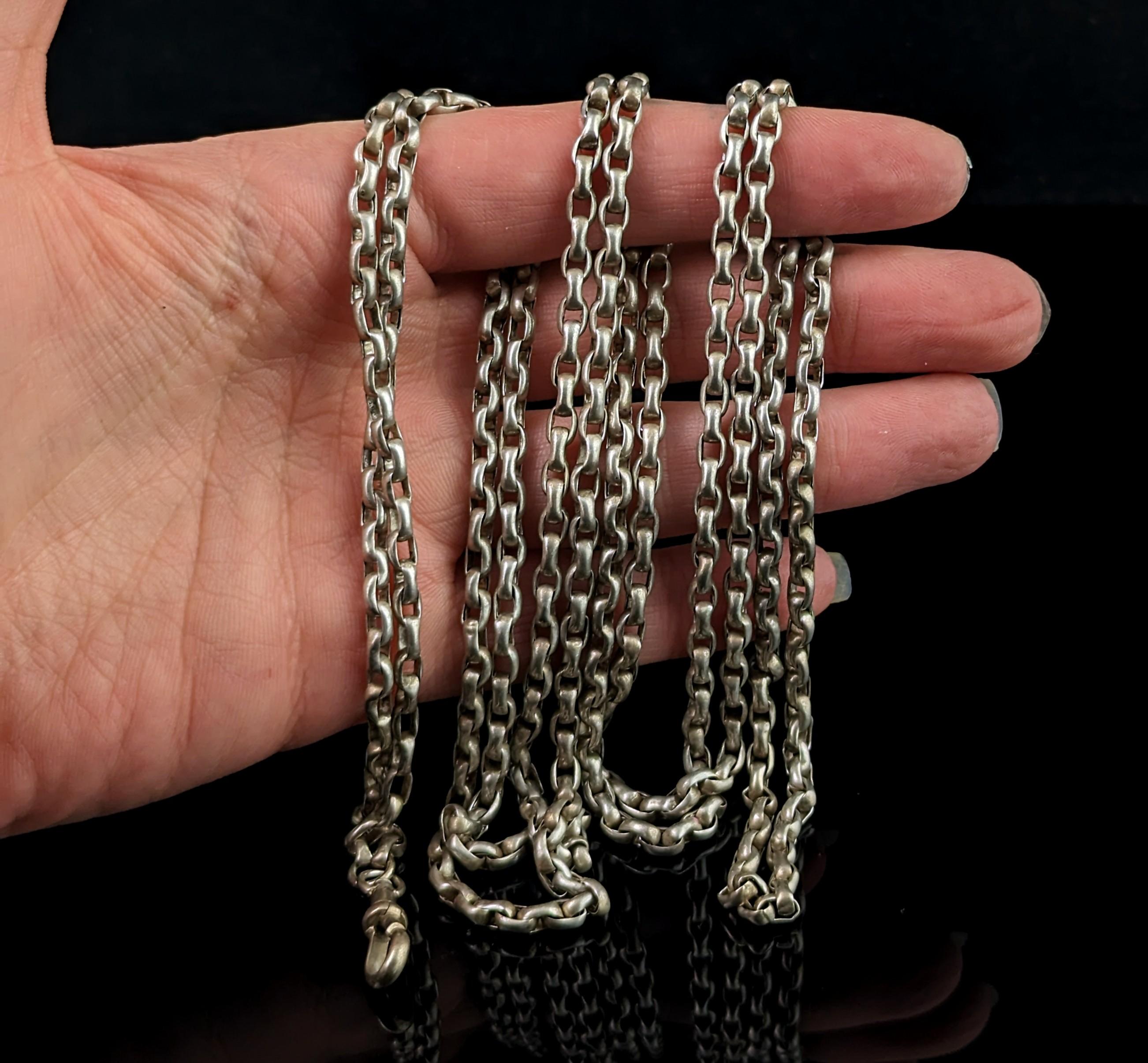 Antique Victorian silver longuard chain necklace, 900 silver  For Sale 5
