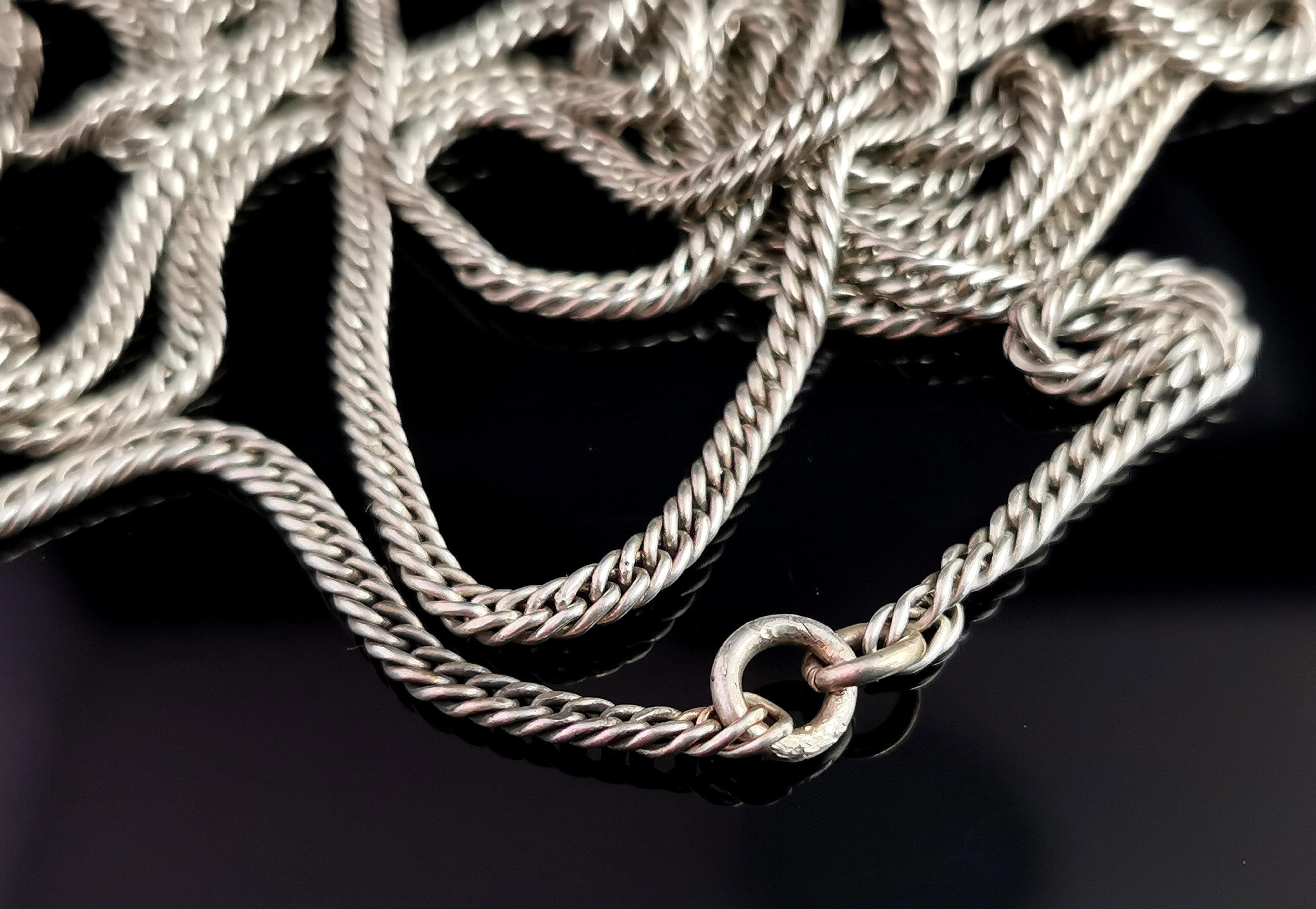 Antique Victorian Silver Longuard Chain Necklace, Victorian, Muff Chain For Sale 5
