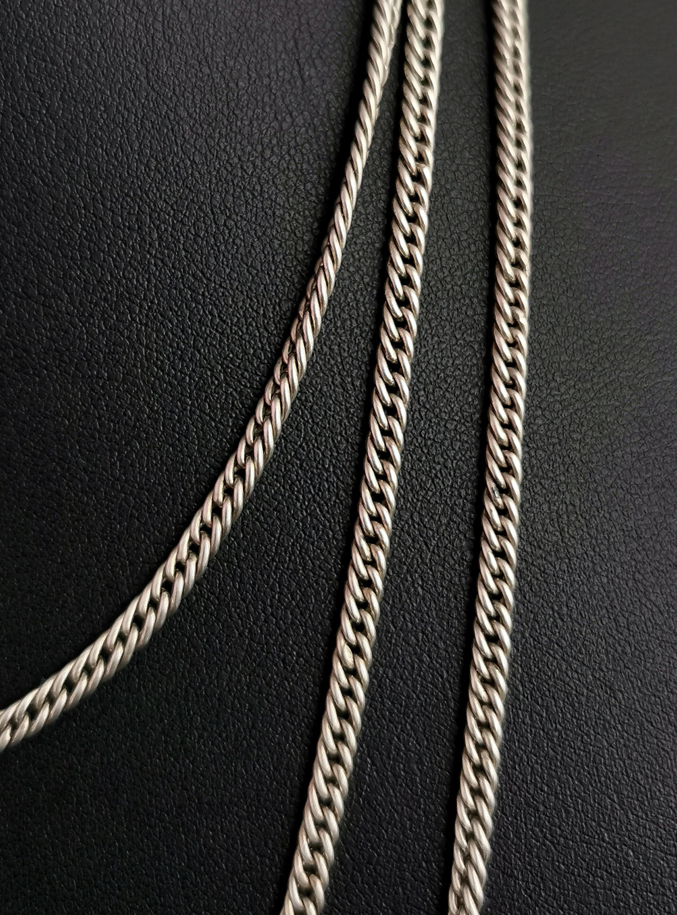 Antique Victorian Silver Longuard Chain Necklace, Victorian, Muff Chain For Sale 6
