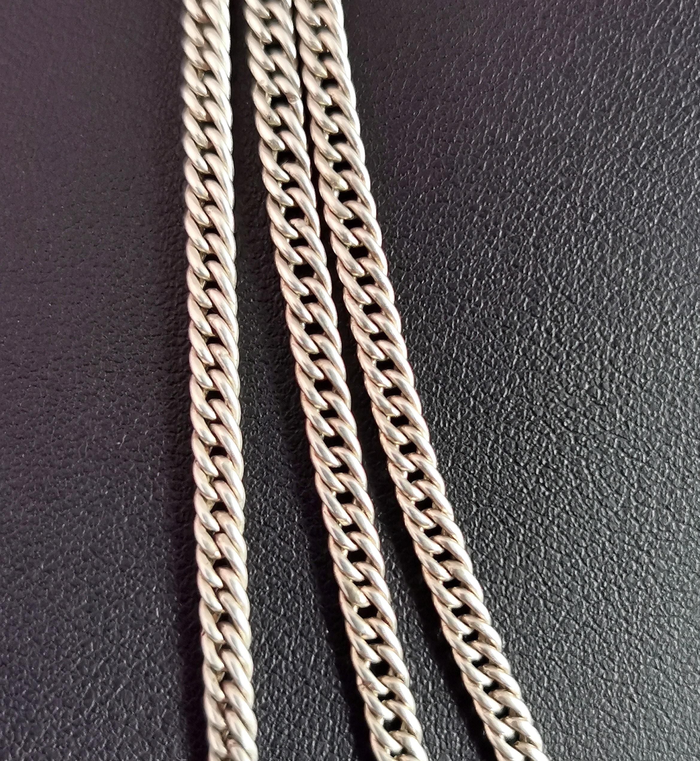 Antique Victorian Silver Longuard Chain Necklace, Victorian, Muff Chain For Sale 7