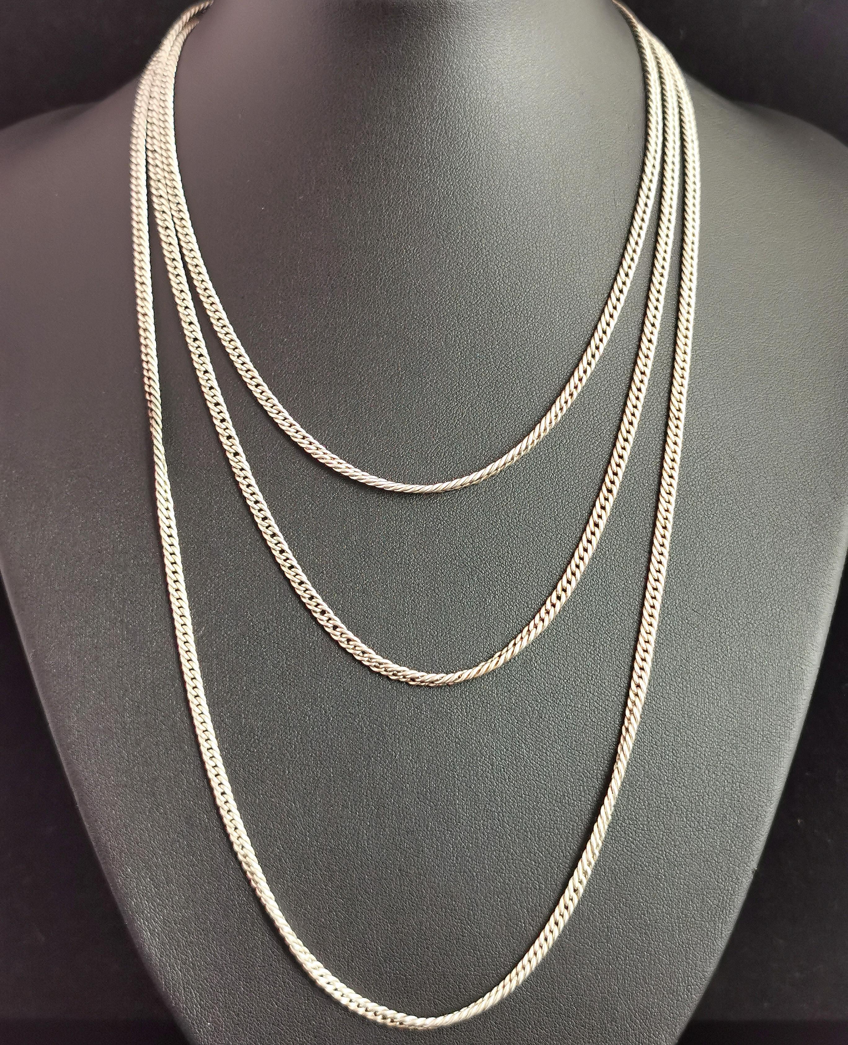 Antica collana vittoriana d'argento a catena Longuard, vittoriana, catena a manicotto 9