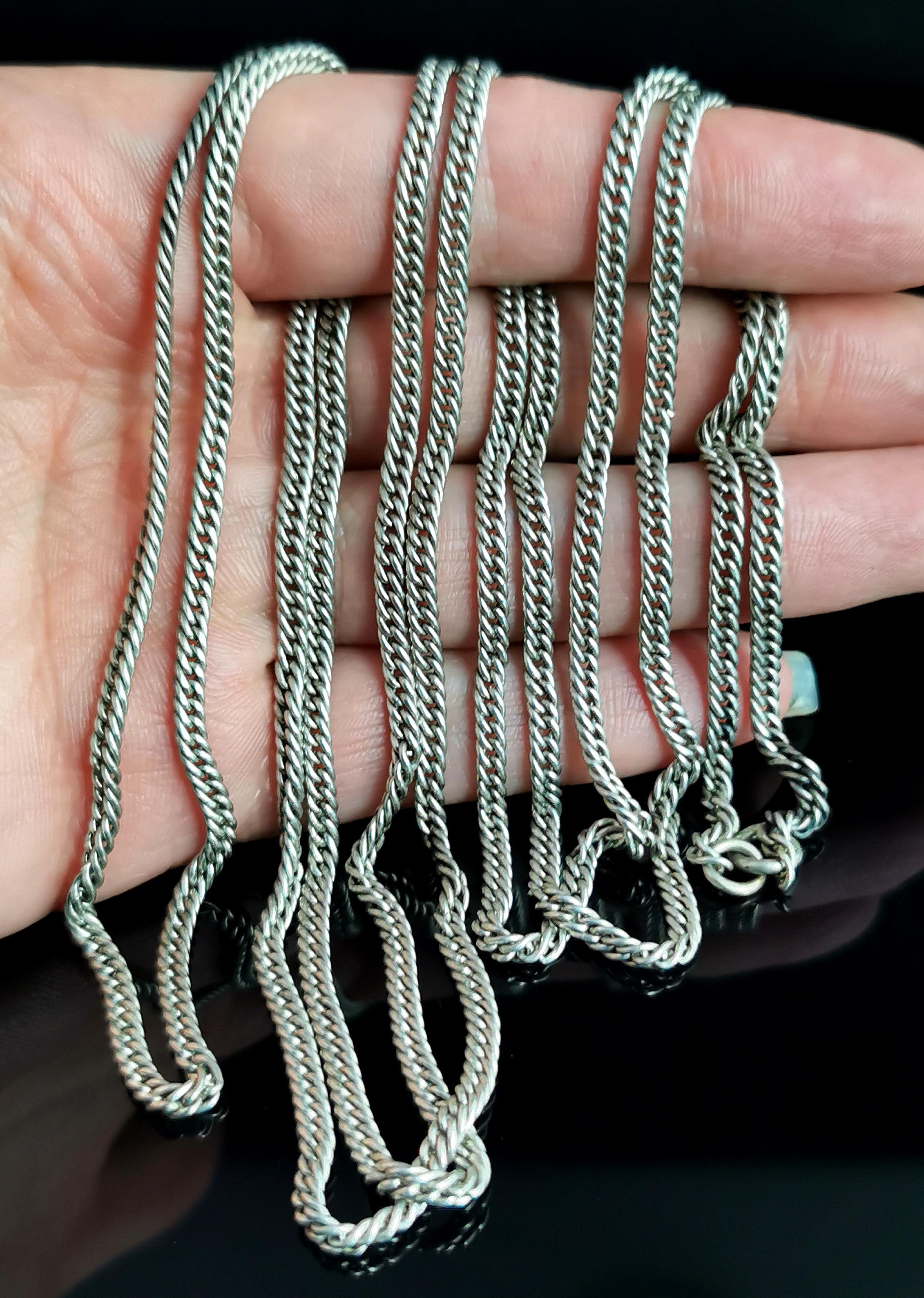 Antica collana vittoriana d'argento a catena Longuard, vittoriana, catena a manicotto In condizioni discrete a NEWARK, GB