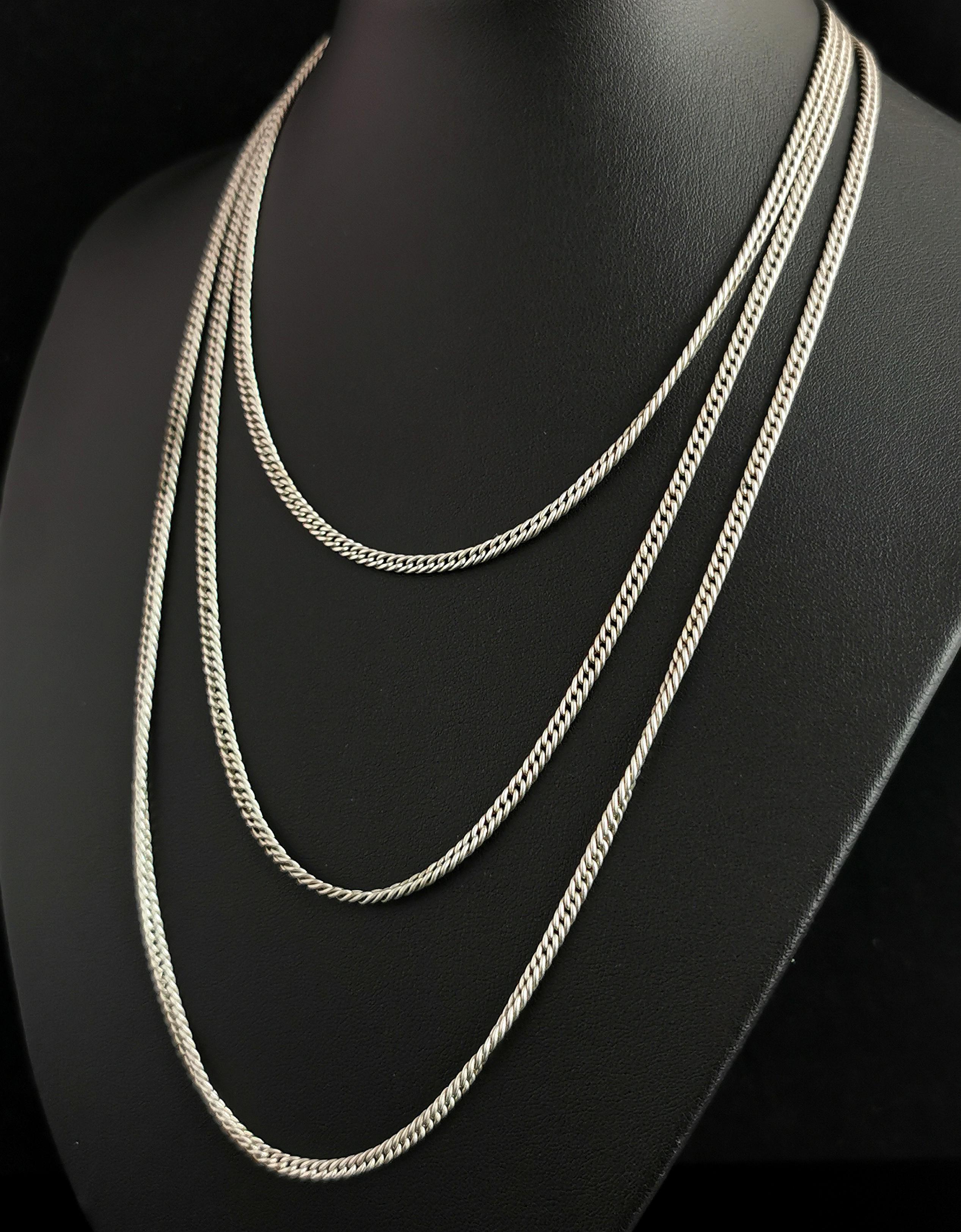 Antica collana vittoriana d'argento a catena Longuard, vittoriana, catena a manicotto 1