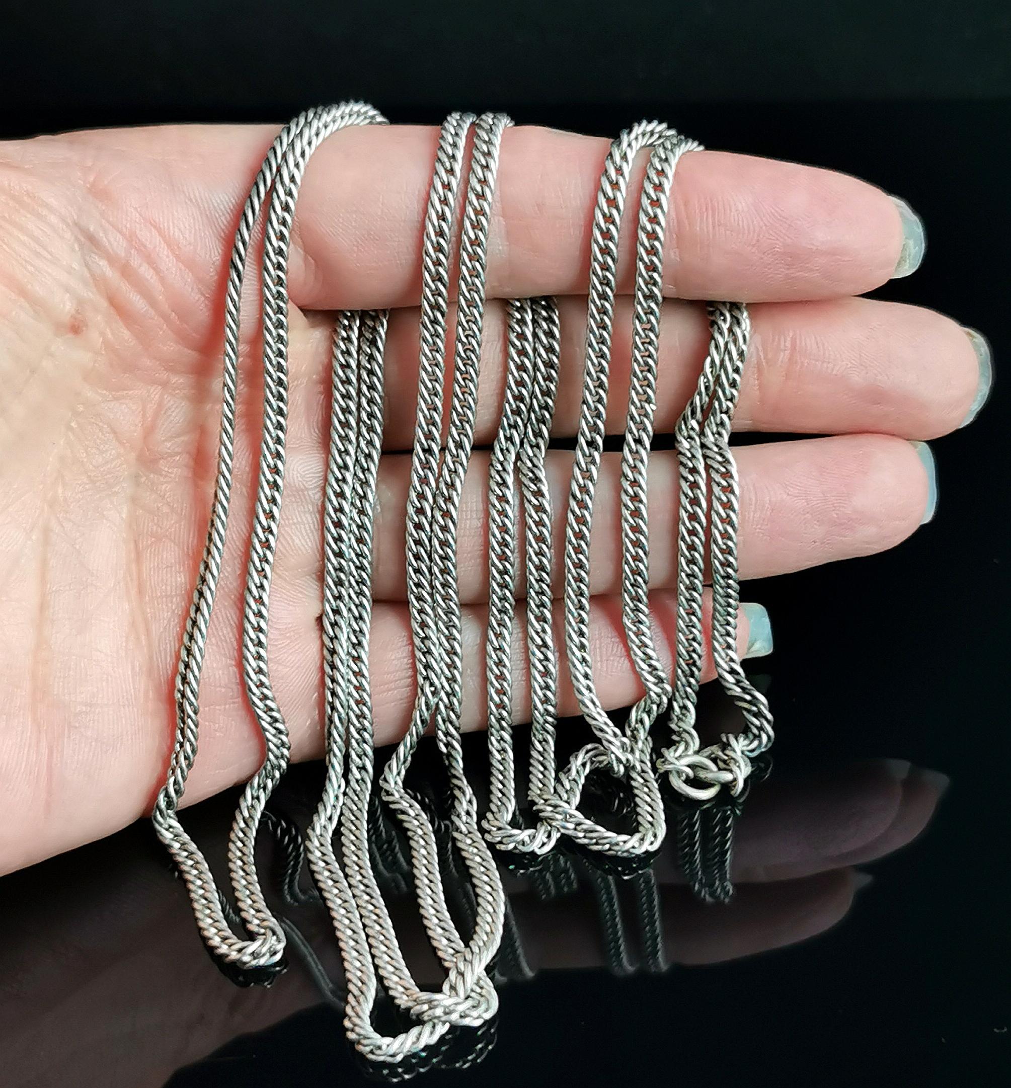 Antica collana vittoriana d'argento a catena Longuard, vittoriana, catena a manicotto 2