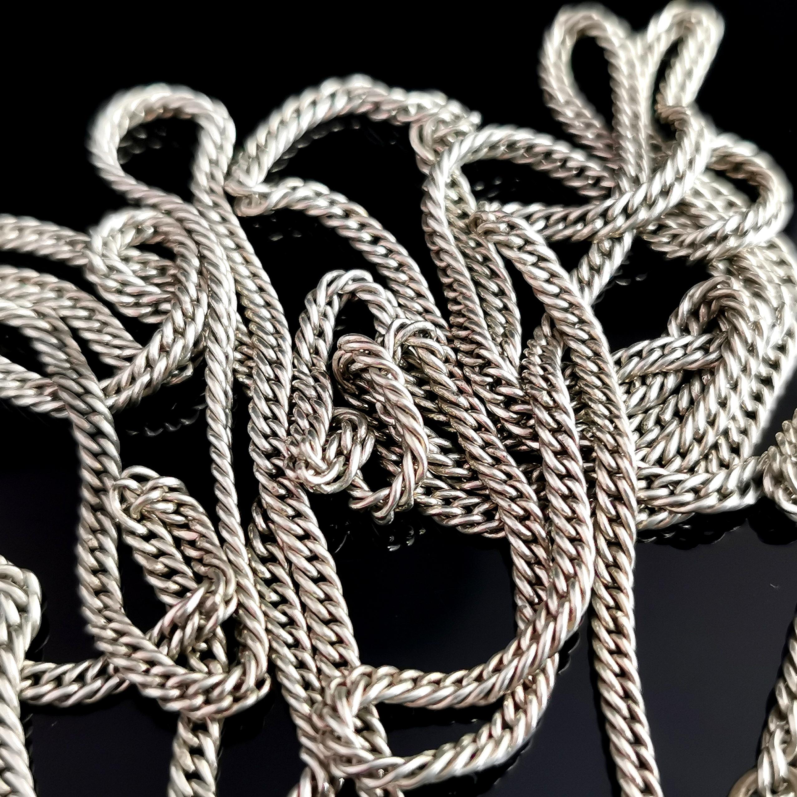 Antique Victorian Silver Longuard Chain Necklace, Victorian, Muff Chain For Sale 3