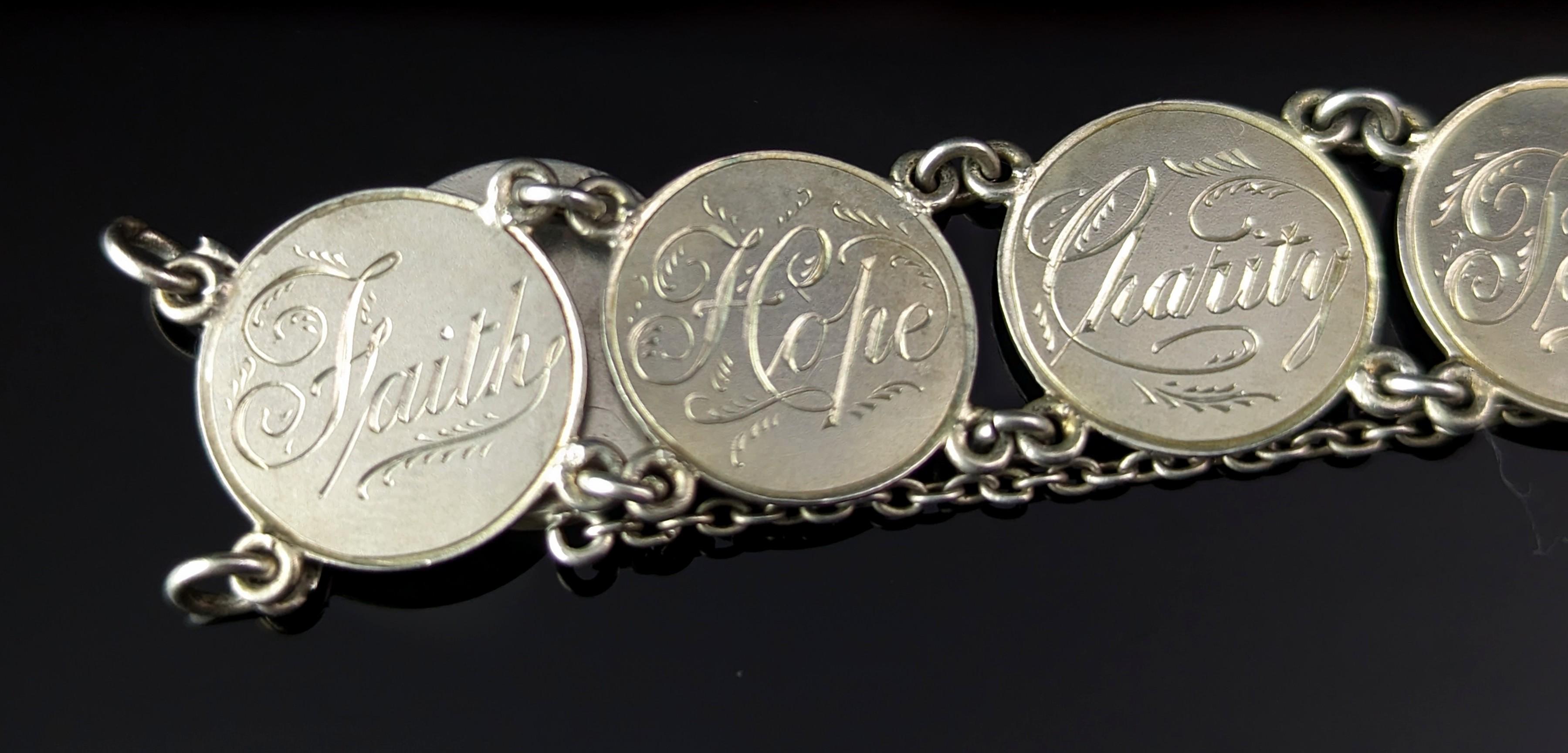 Antique Victorian silver Love token bracelet, Coin bracelet  2