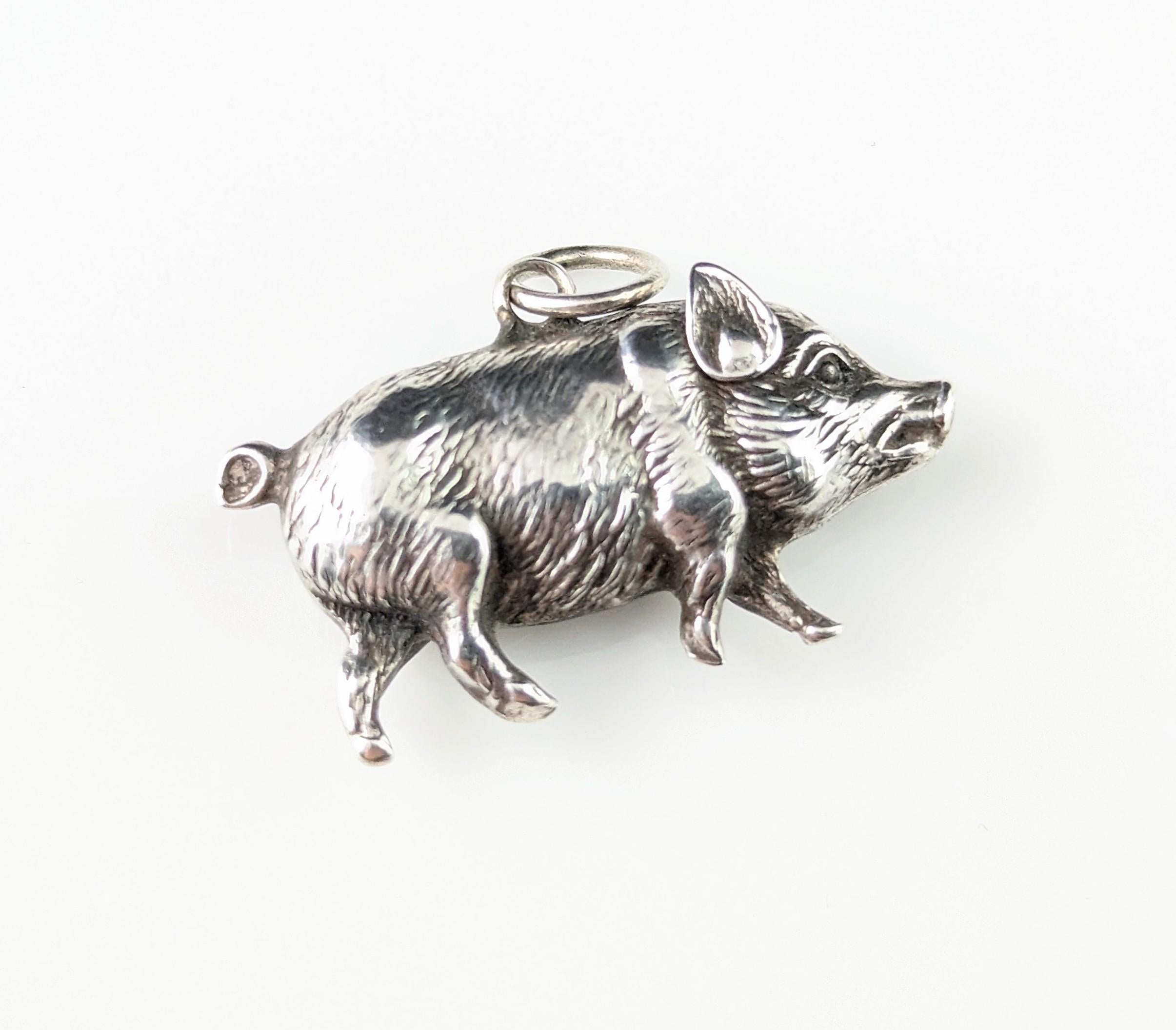 Antique Victorian silver lucky pig pendant  9
