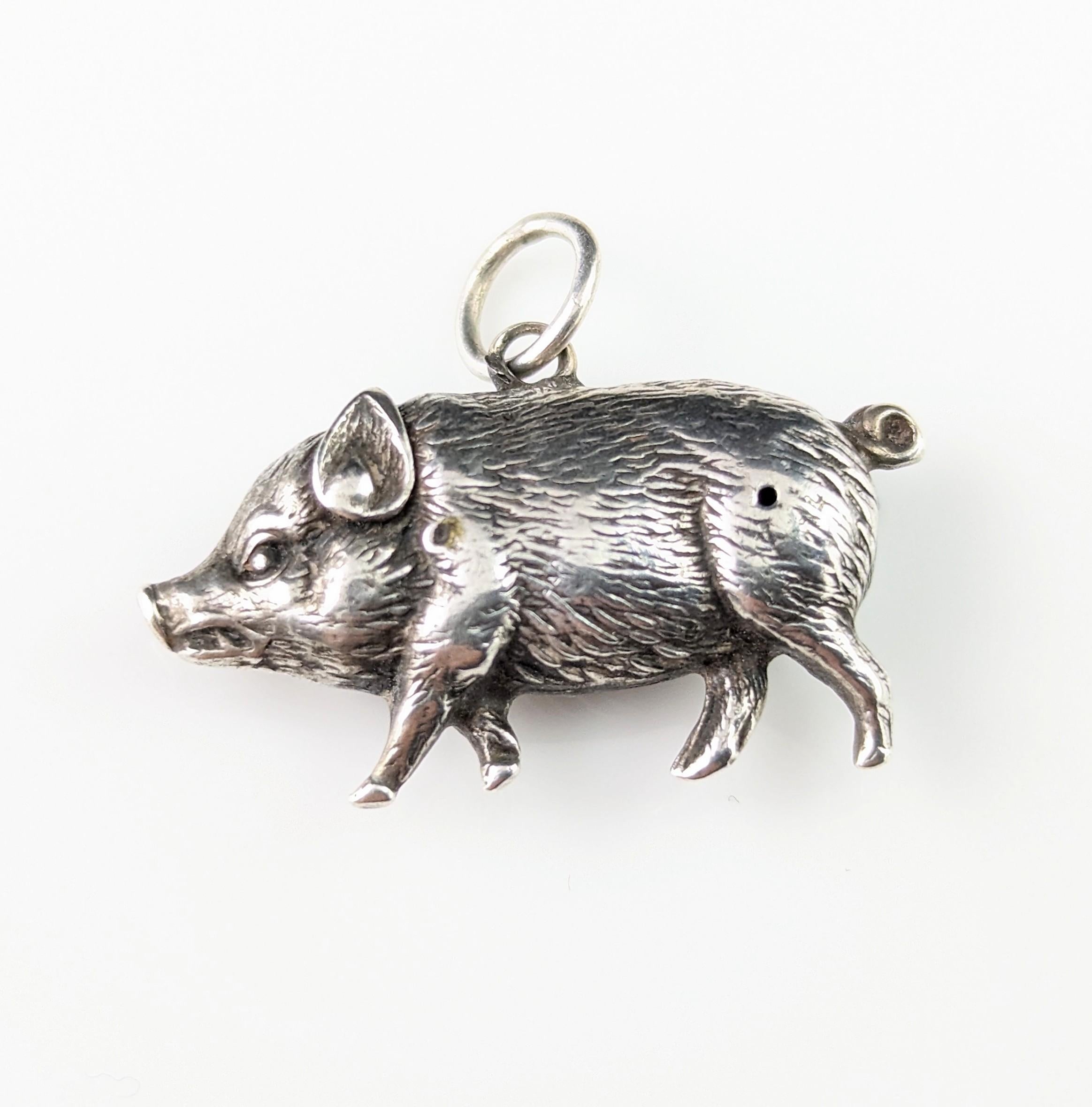 Antique Victorian silver lucky pig pendant  10