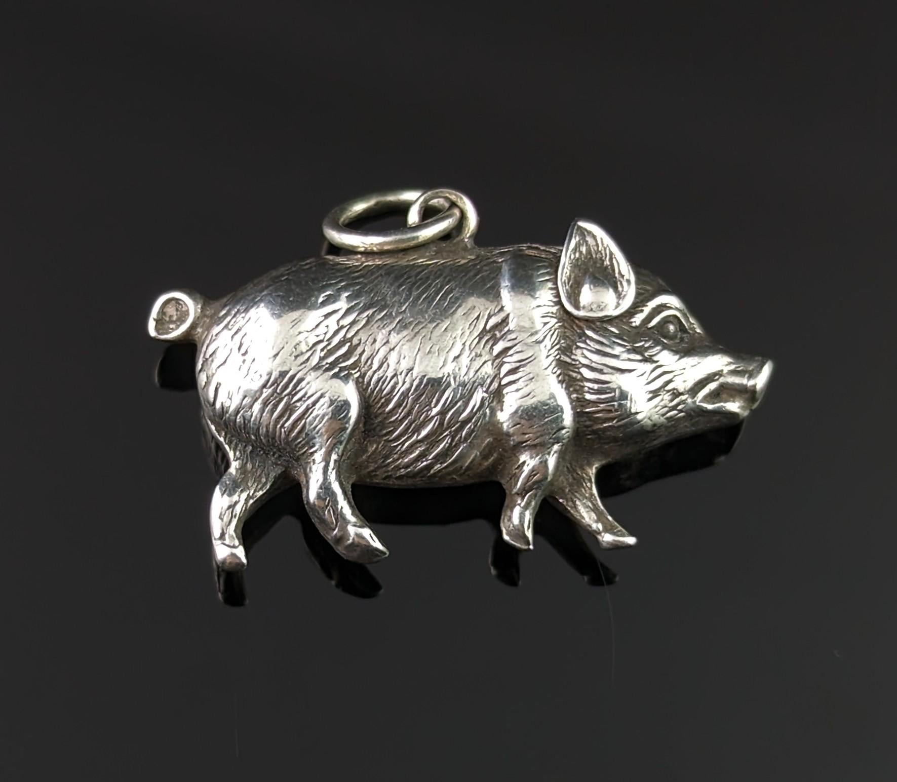 Antique Victorian silver lucky pig pendant  2