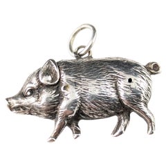 Antique Victorian silver lucky pig pendant 
