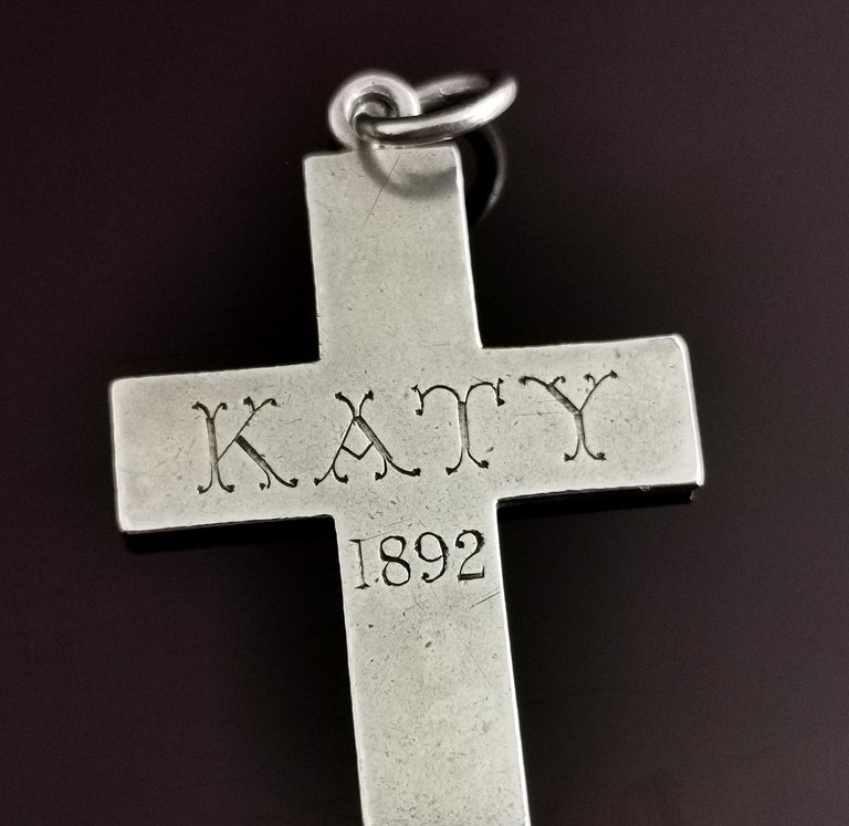 Antique Victorian Silver Mourning Cross Pendant For Sale 7