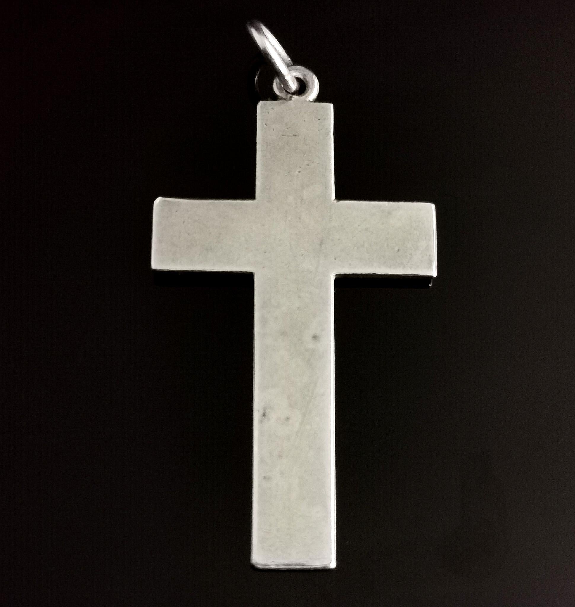 Antique Victorian Silver Mourning Cross Pendant 10