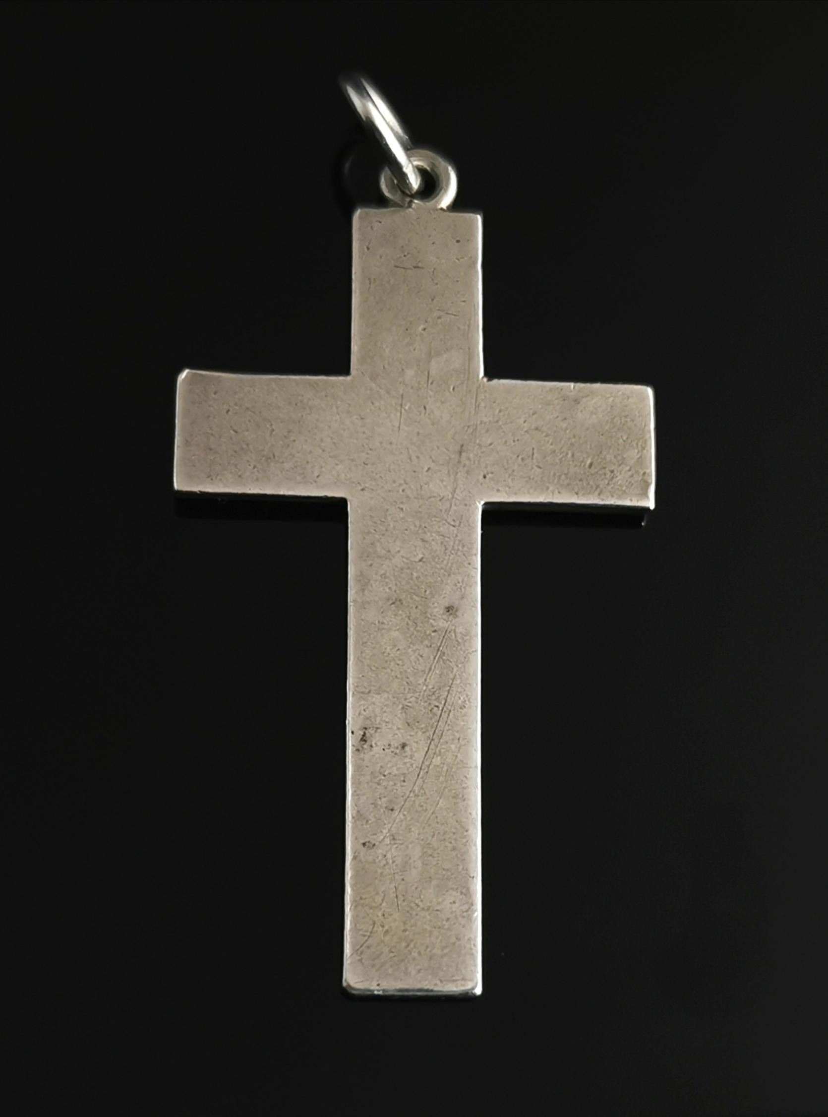 Antique Victorian Silver Mourning Cross Pendant 11
