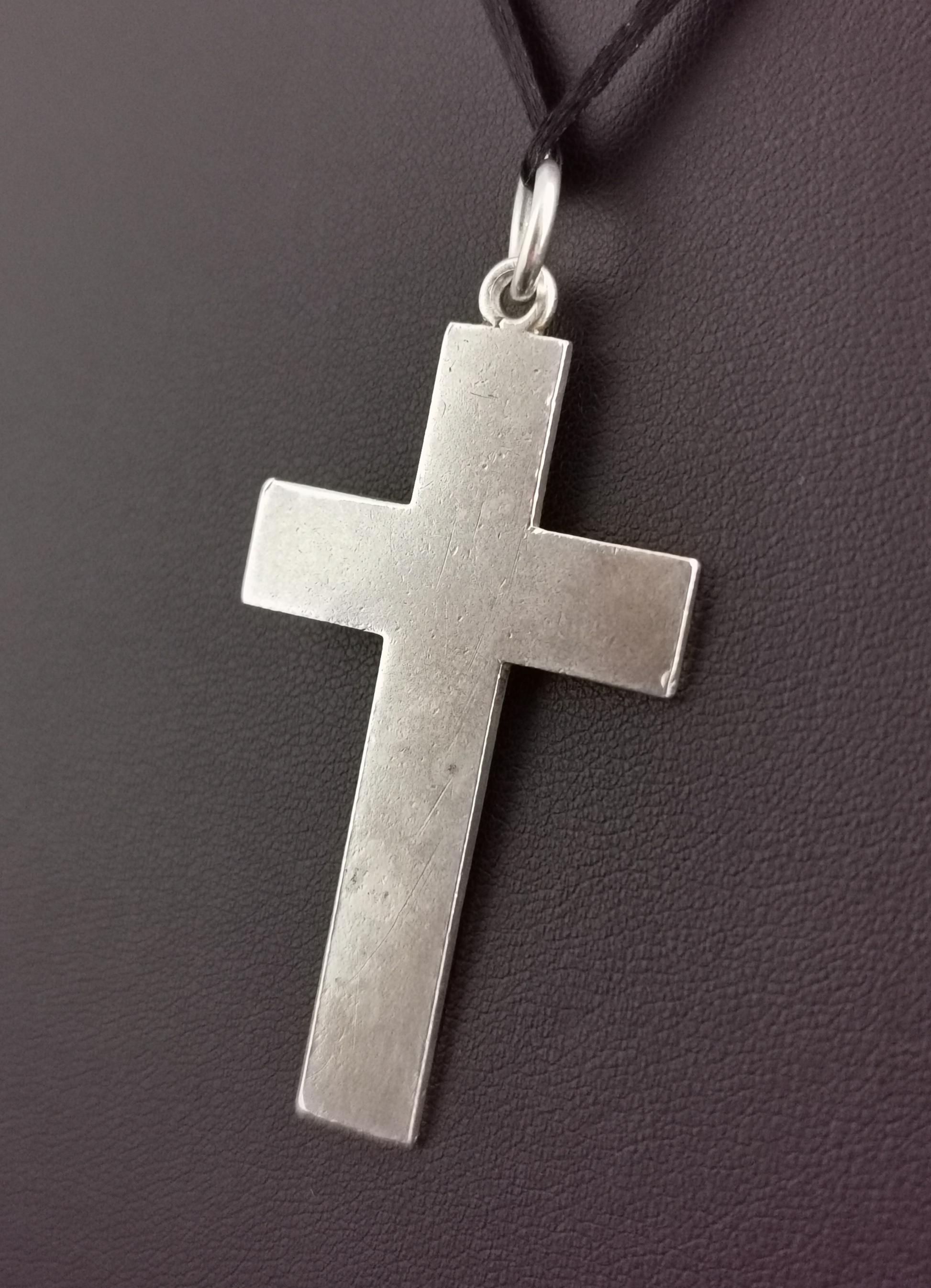 Women's or Men's Antique Victorian Silver Mourning Cross Pendant