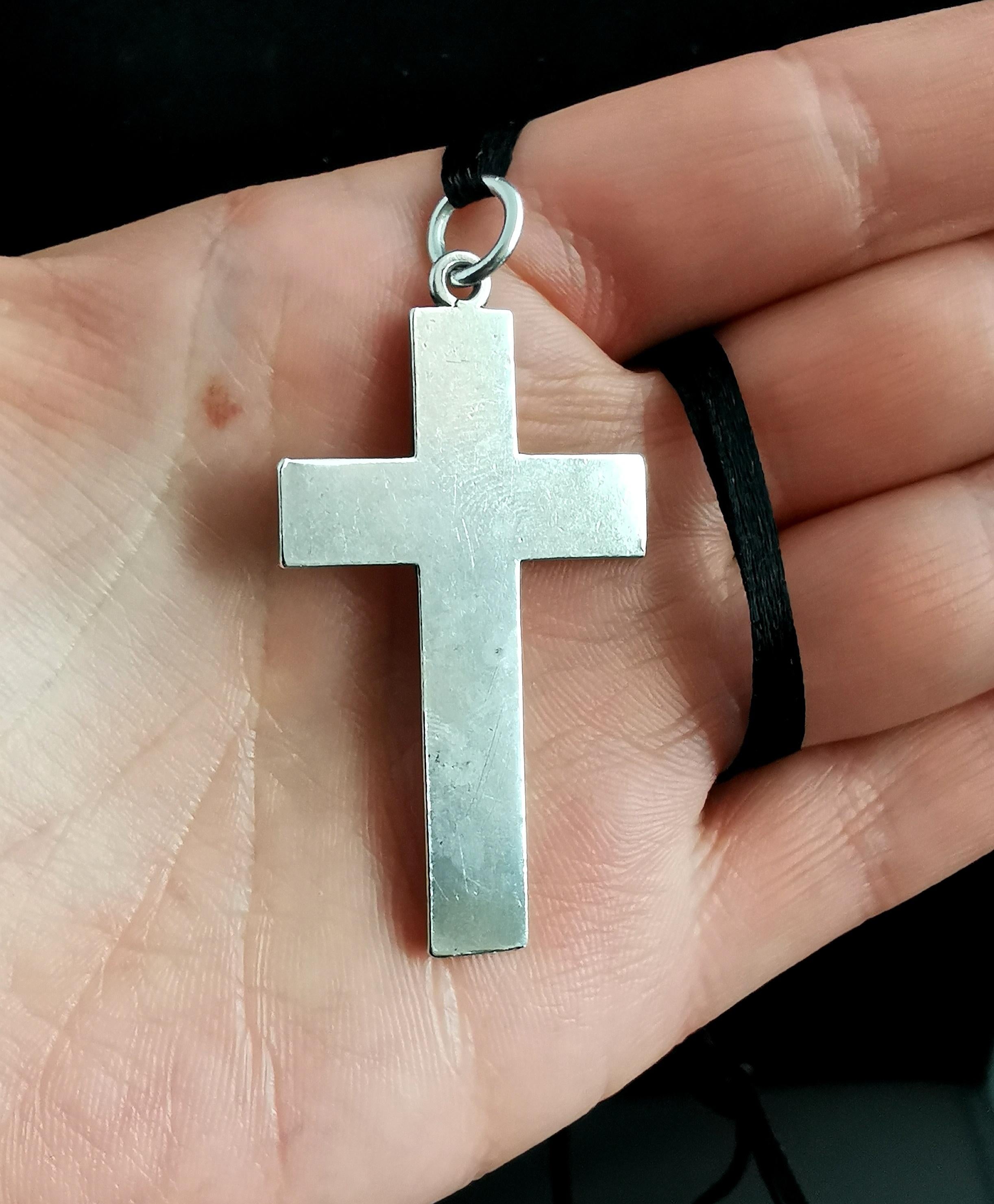 Antique Victorian Silver Mourning Cross Pendant 1