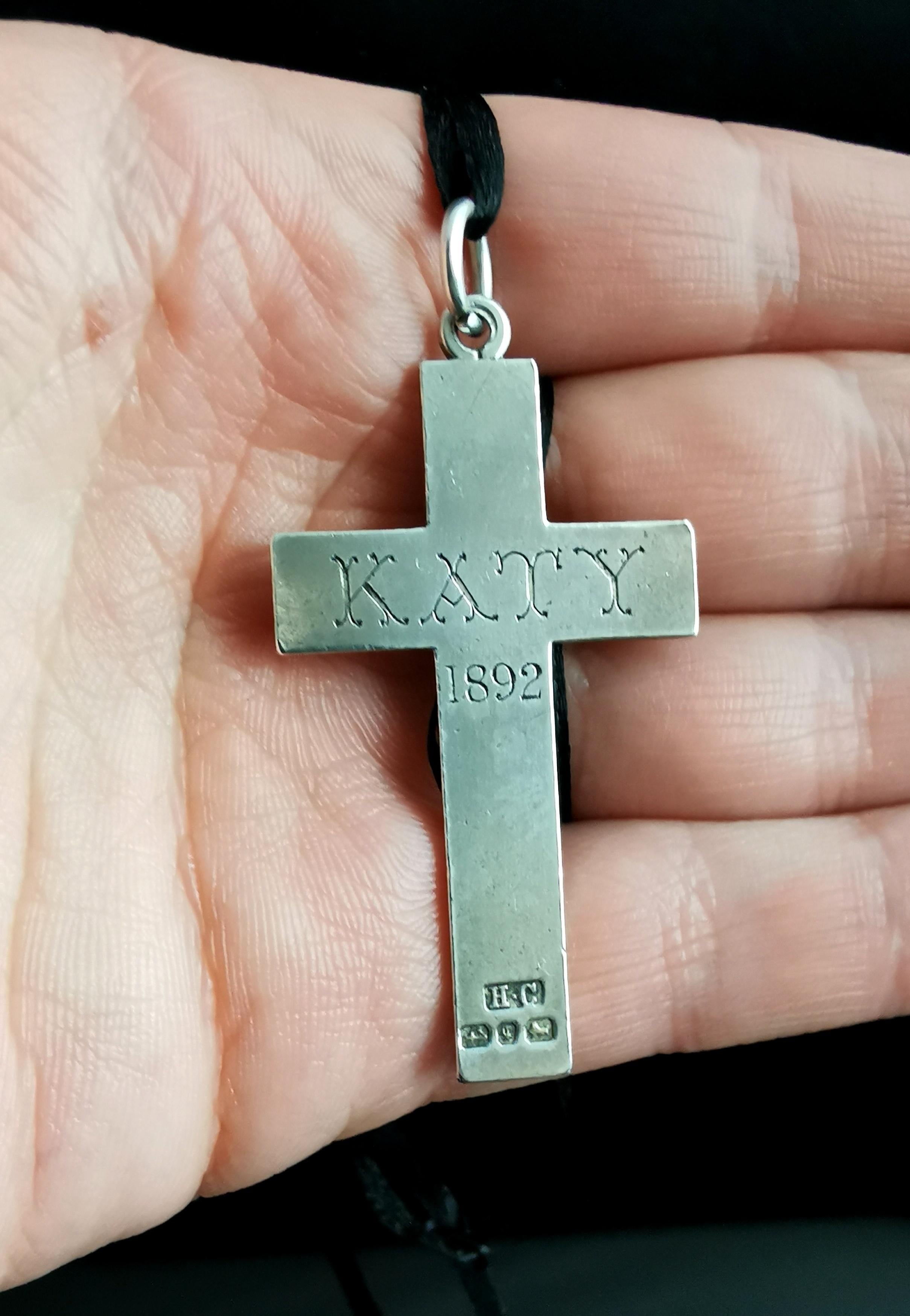 Antique Victorian Silver Mourning Cross Pendant 3