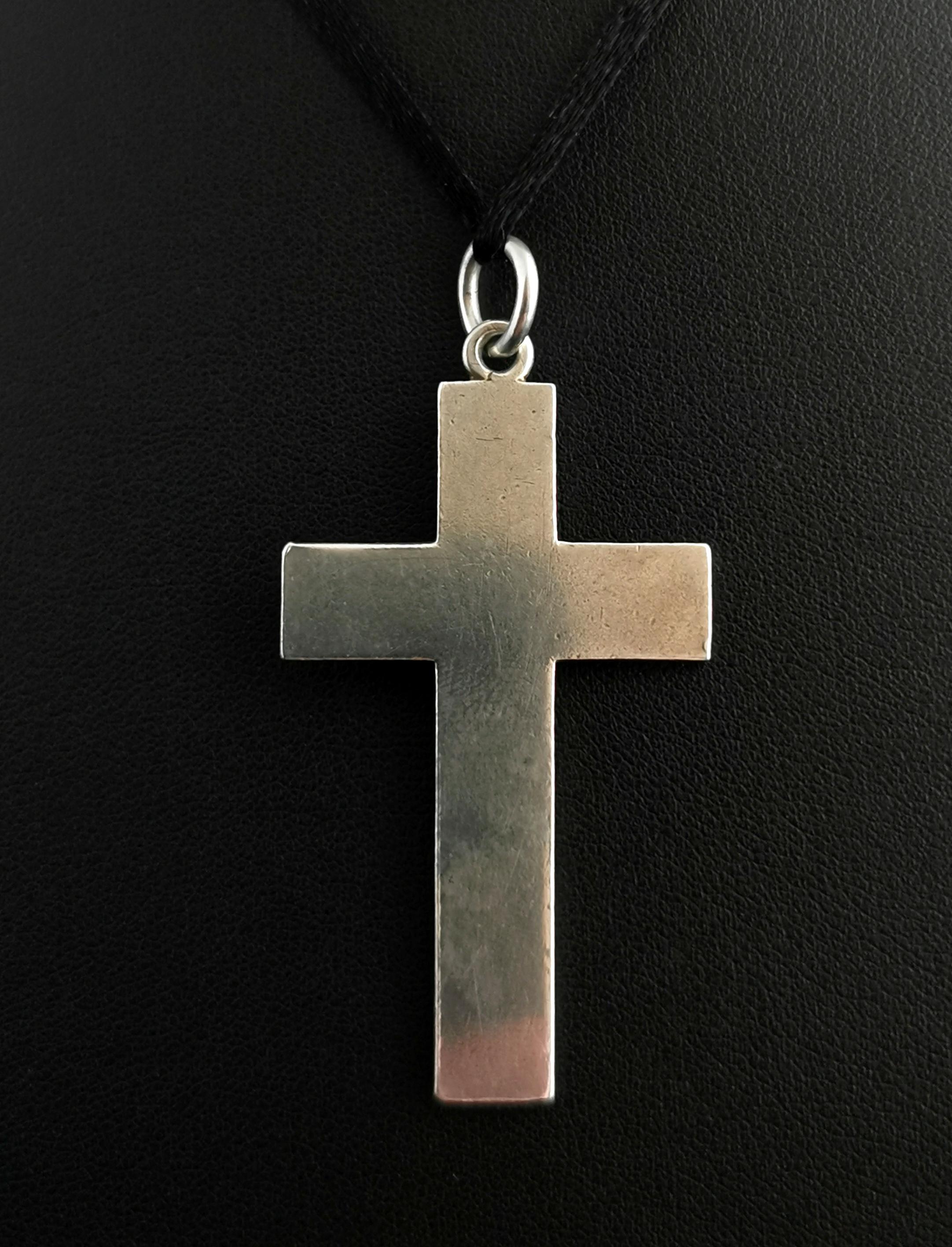 Antique Victorian Silver Mourning Cross Pendant 4