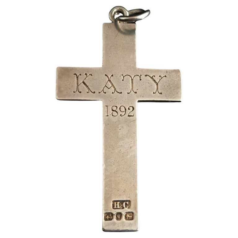 Antique Victorian Silver Mourning Cross Pendant For Sale