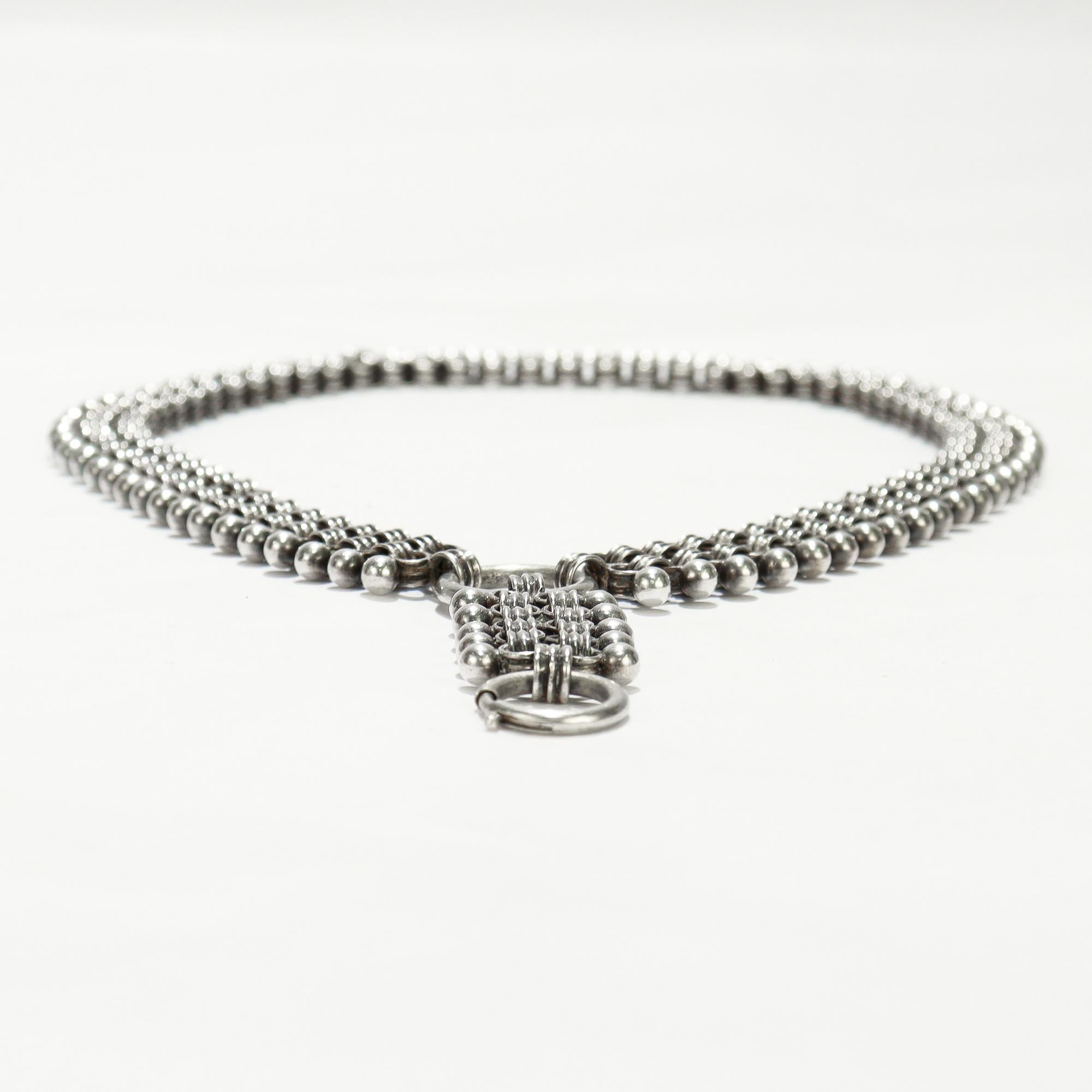 Antique collier victorien en argent avec chaîne à plusieurs rangs et rallonge en vente 7