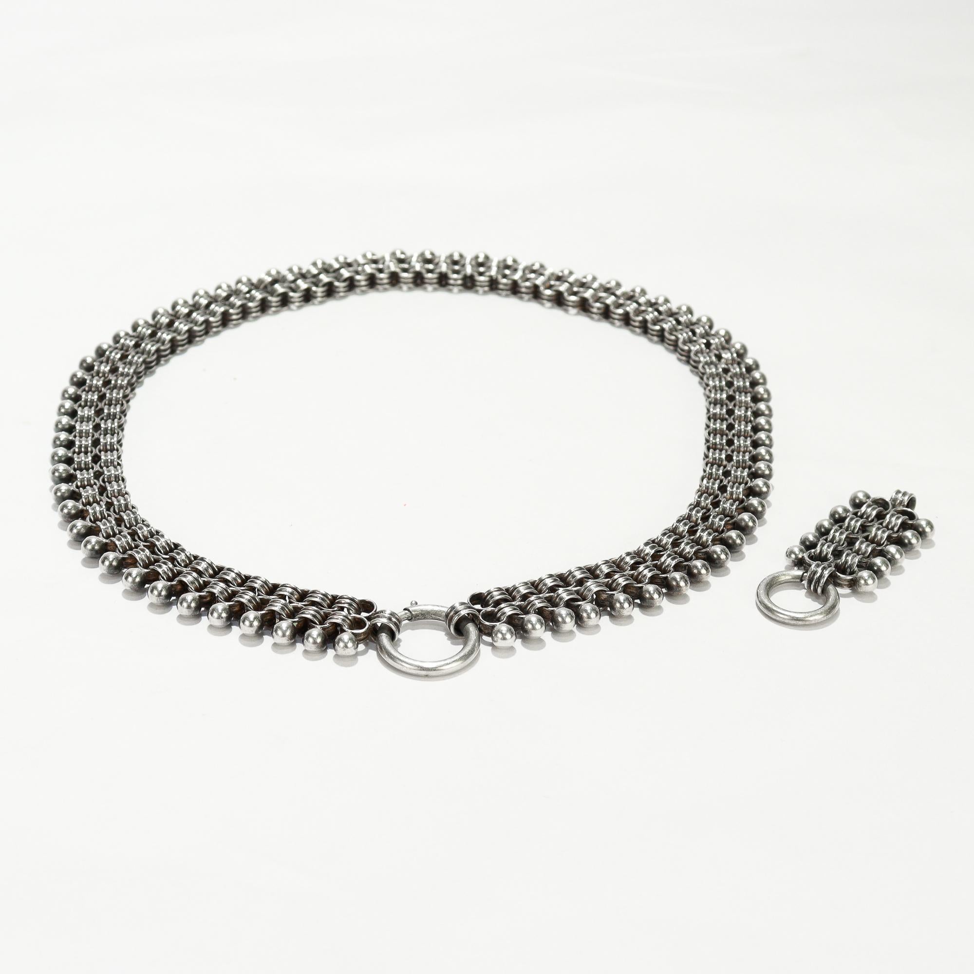 Antique collier victorien en argent avec chaîne à plusieurs rangs et rallonge en vente 9