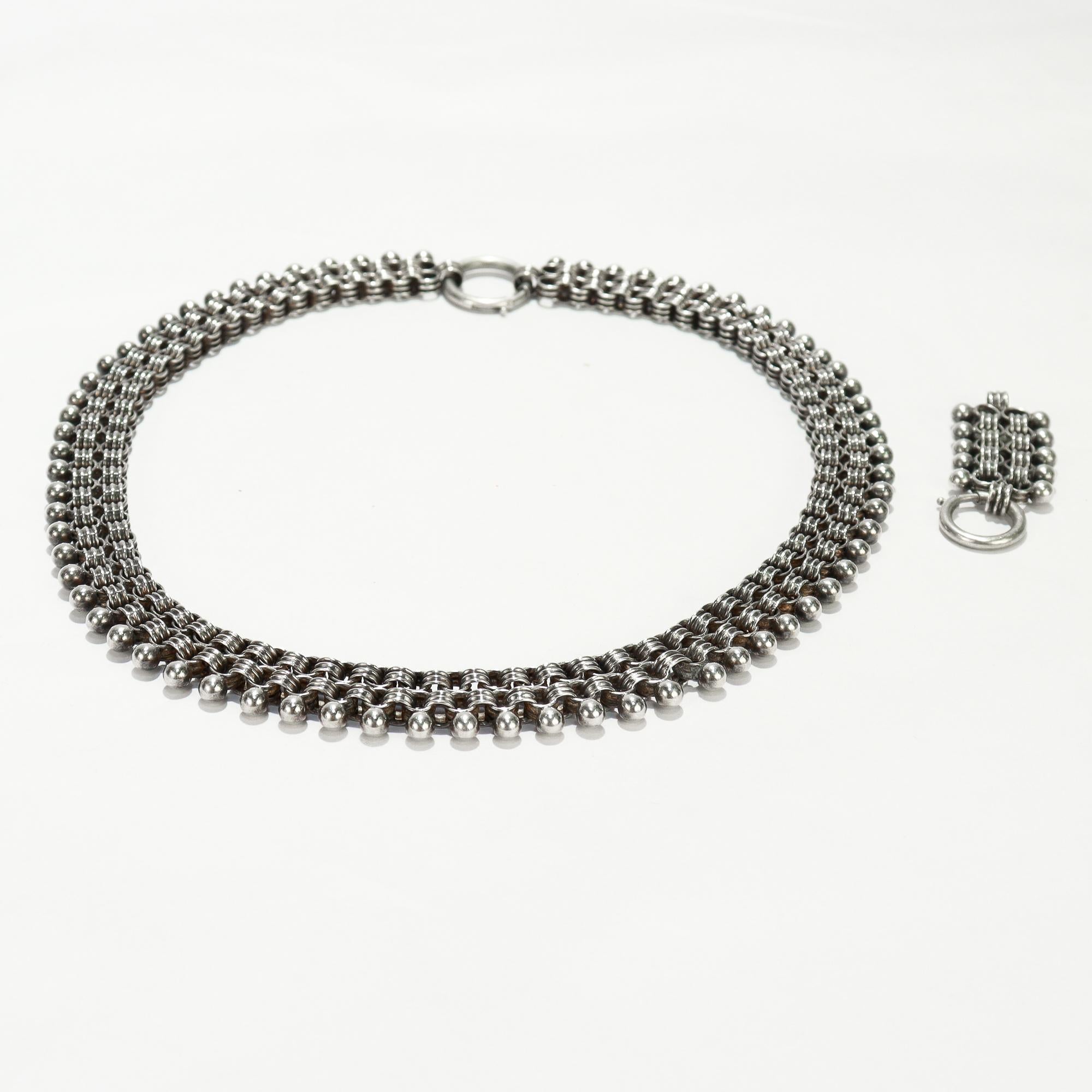 Antique collier victorien en argent avec chaîne à plusieurs rangs et rallonge en vente 10