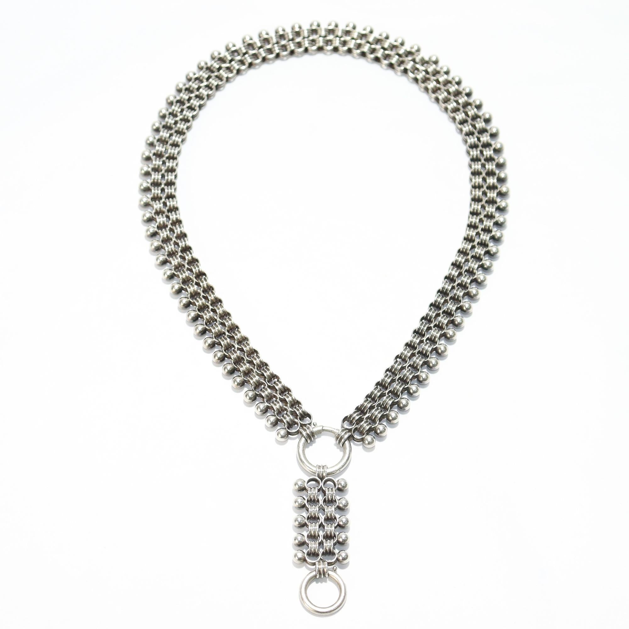 Antique collier victorien en argent avec chaîne à plusieurs rangs et rallonge en vente 1