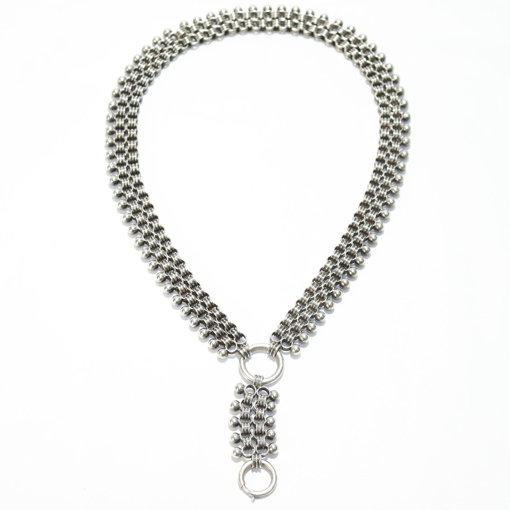 Antique collier victorien en argent avec chaîne à plusieurs rangs et rallonge en vente 2