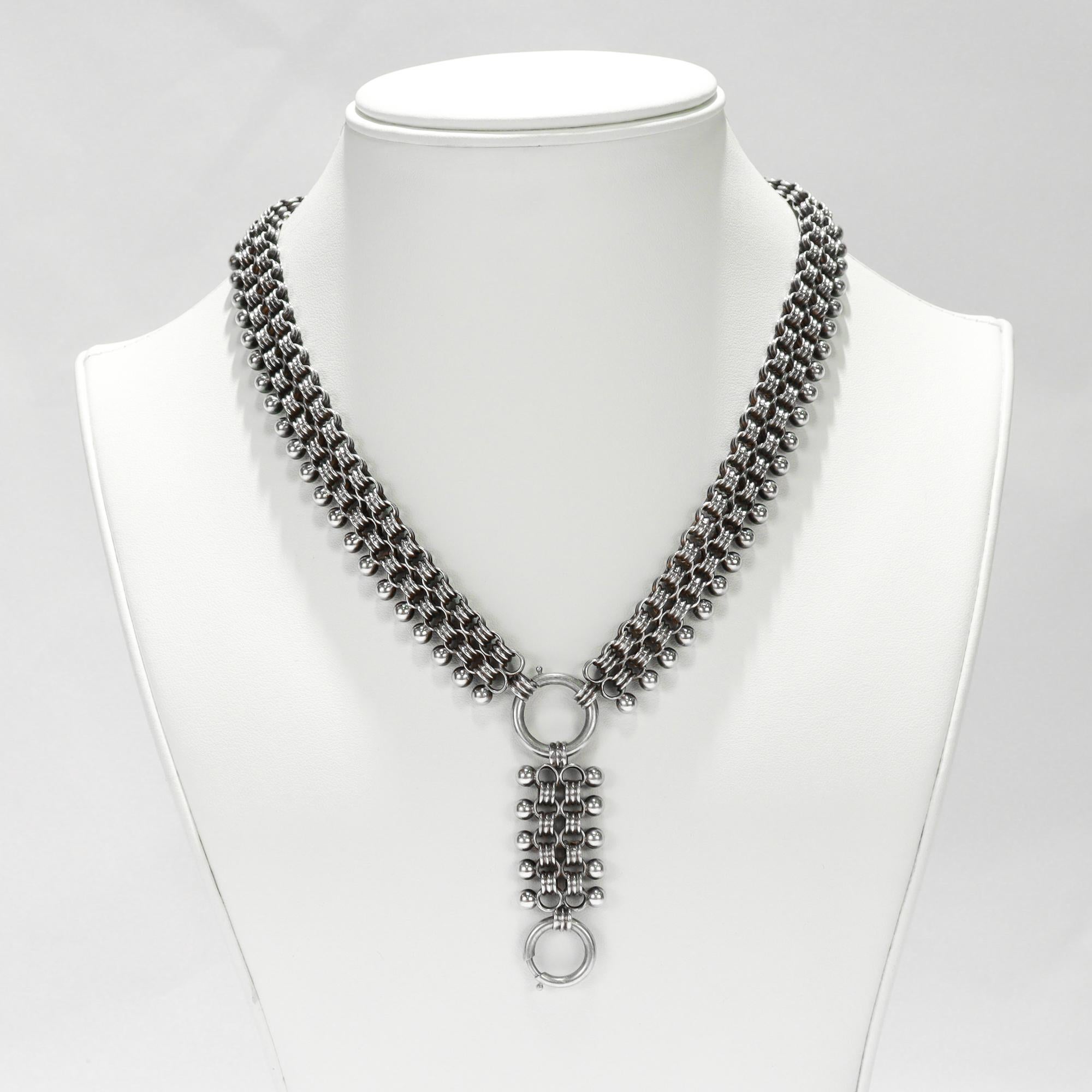 Antique collier victorien en argent avec chaîne à plusieurs rangs et rallonge en vente 3