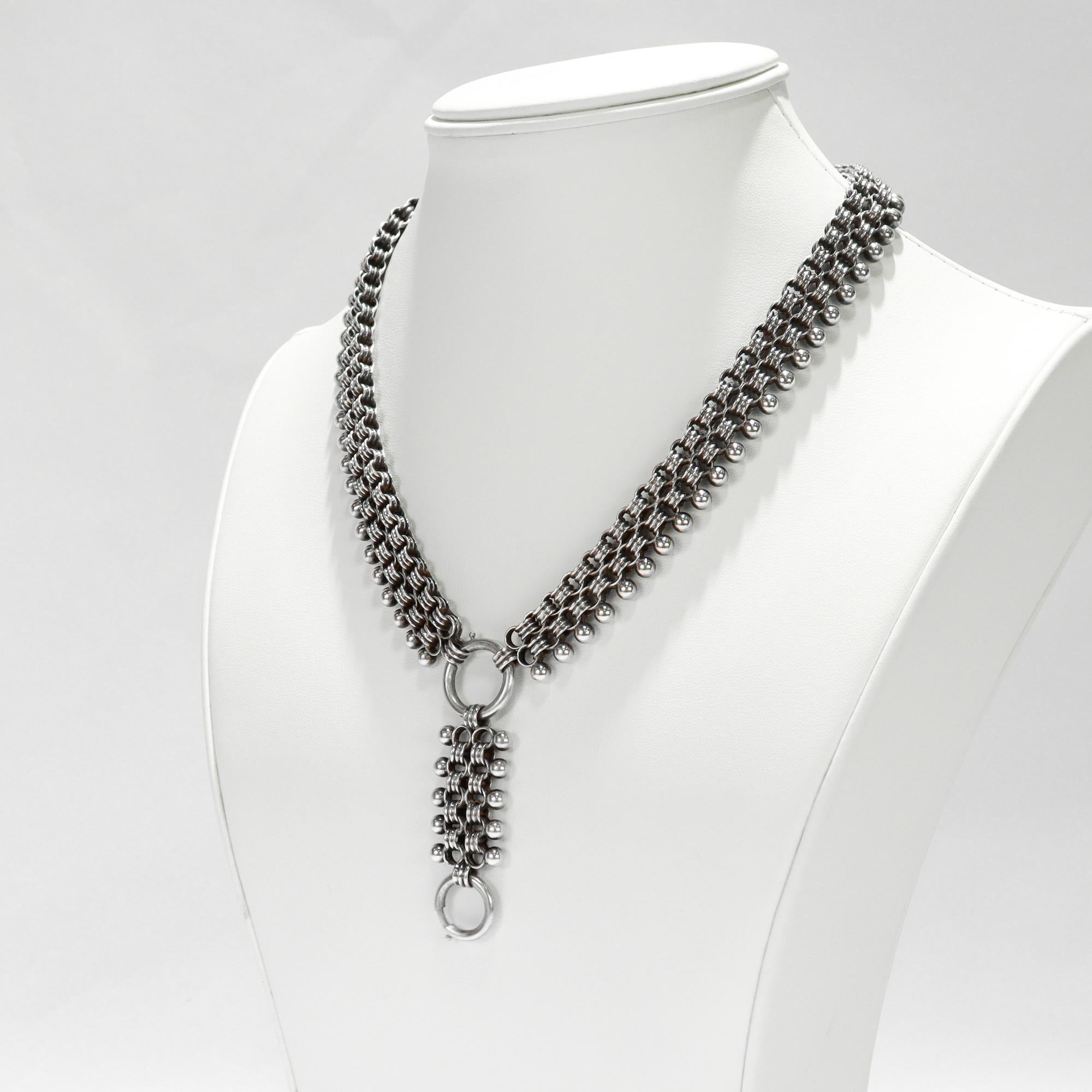 Antique collier victorien en argent avec chaîne à plusieurs rangs et rallonge en vente 4