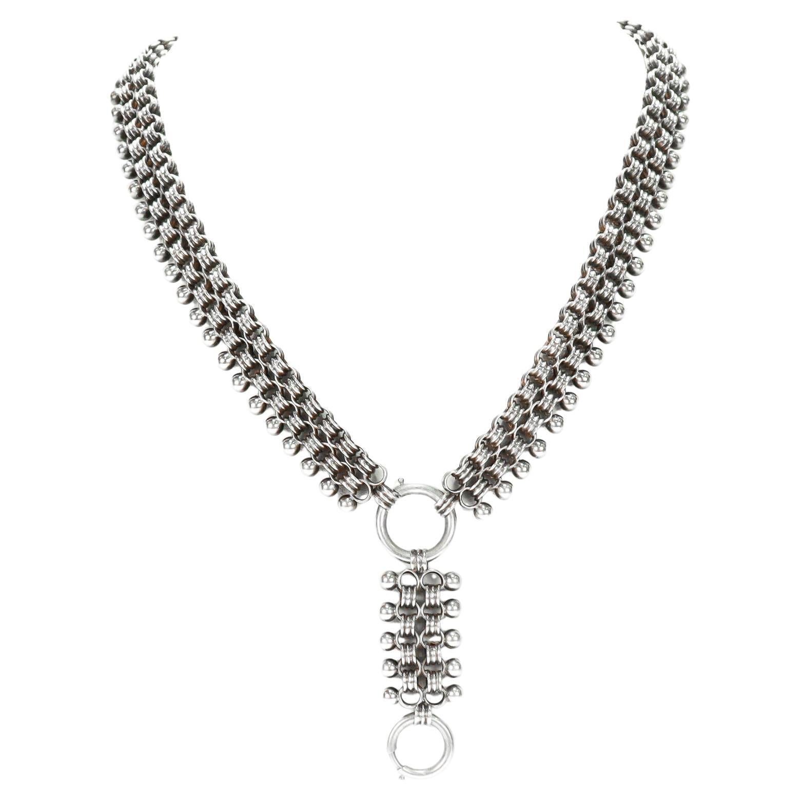 Antique collier victorien en argent avec chaîne à plusieurs rangs et rallonge