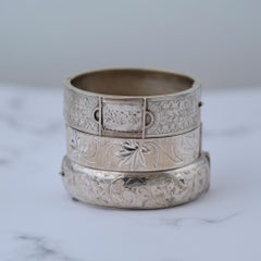 Antique Victorian Silver Oval Ornate Bangle