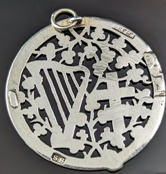 Antique Victorian silver pendant, Harp and Cross