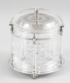 Antique Victorian Silver Plate and Cut Glass Biscuit Barrel 19th Century