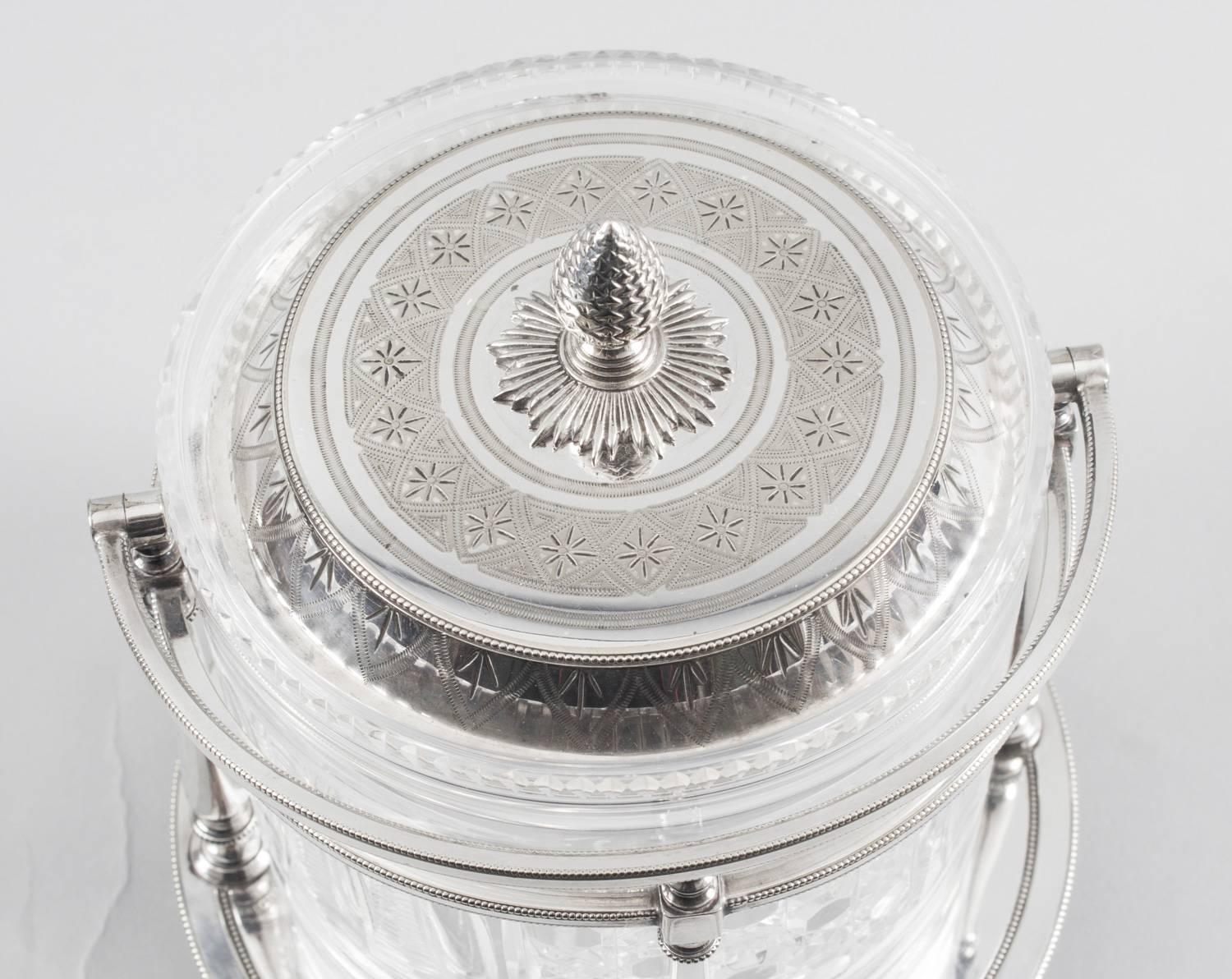Antique Victorian Silver Plate and Cut Glass Biscuit Barrel 19th Century In Excellent Condition In London, GB