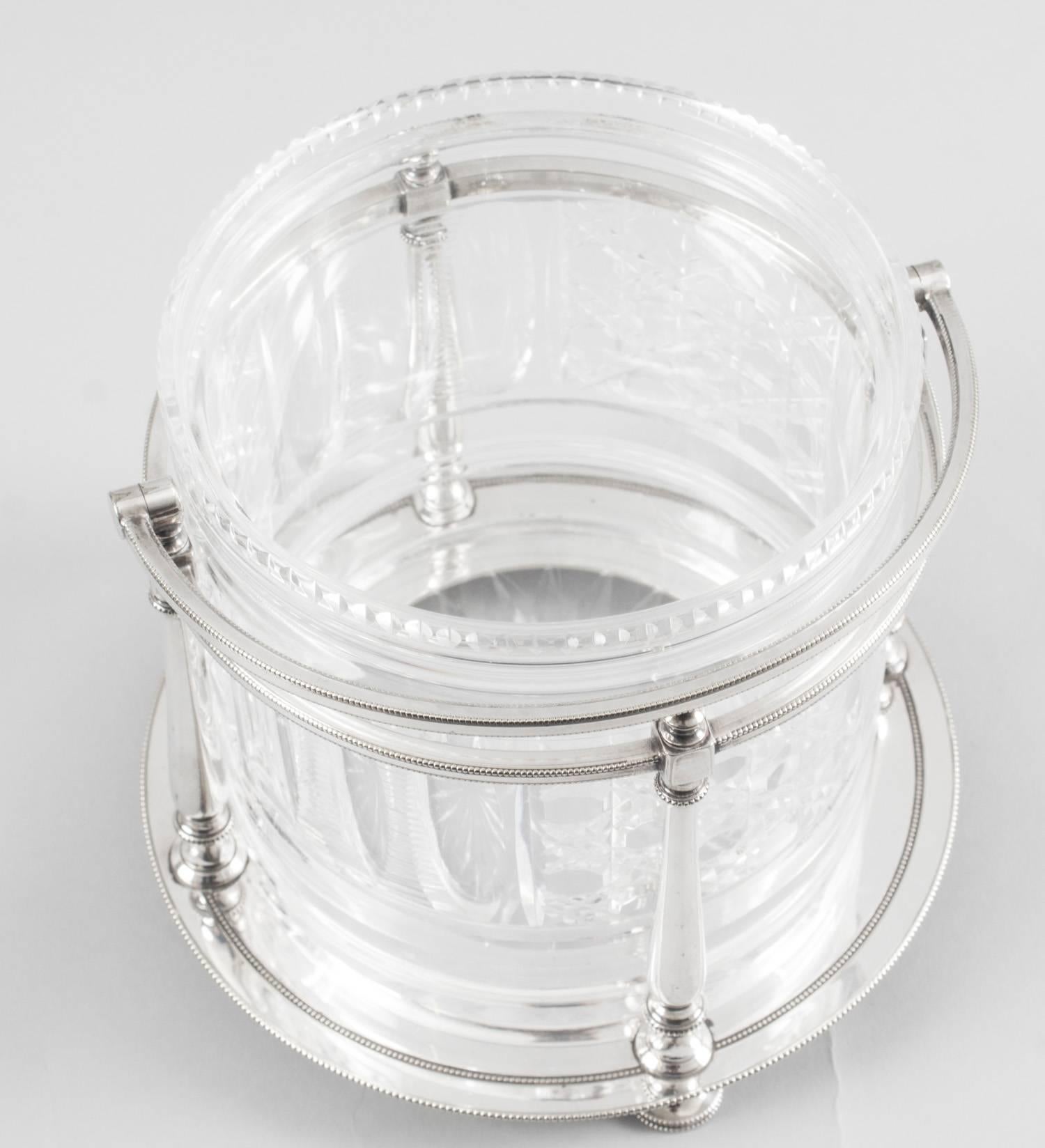 Antique Victorian Silver Plate and Cut Glass Biscuit Barrel 19th Century 1