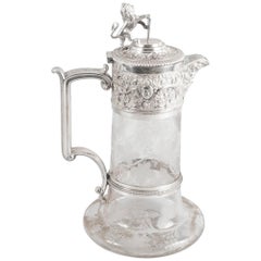 Antique Victorian Silver Plate and Cut Crystal Claret Jug by Elkington & Co
