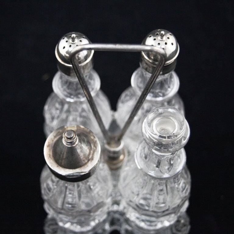Antique Victorian Silver Plate and Glass Cruet and Condiment Carousel