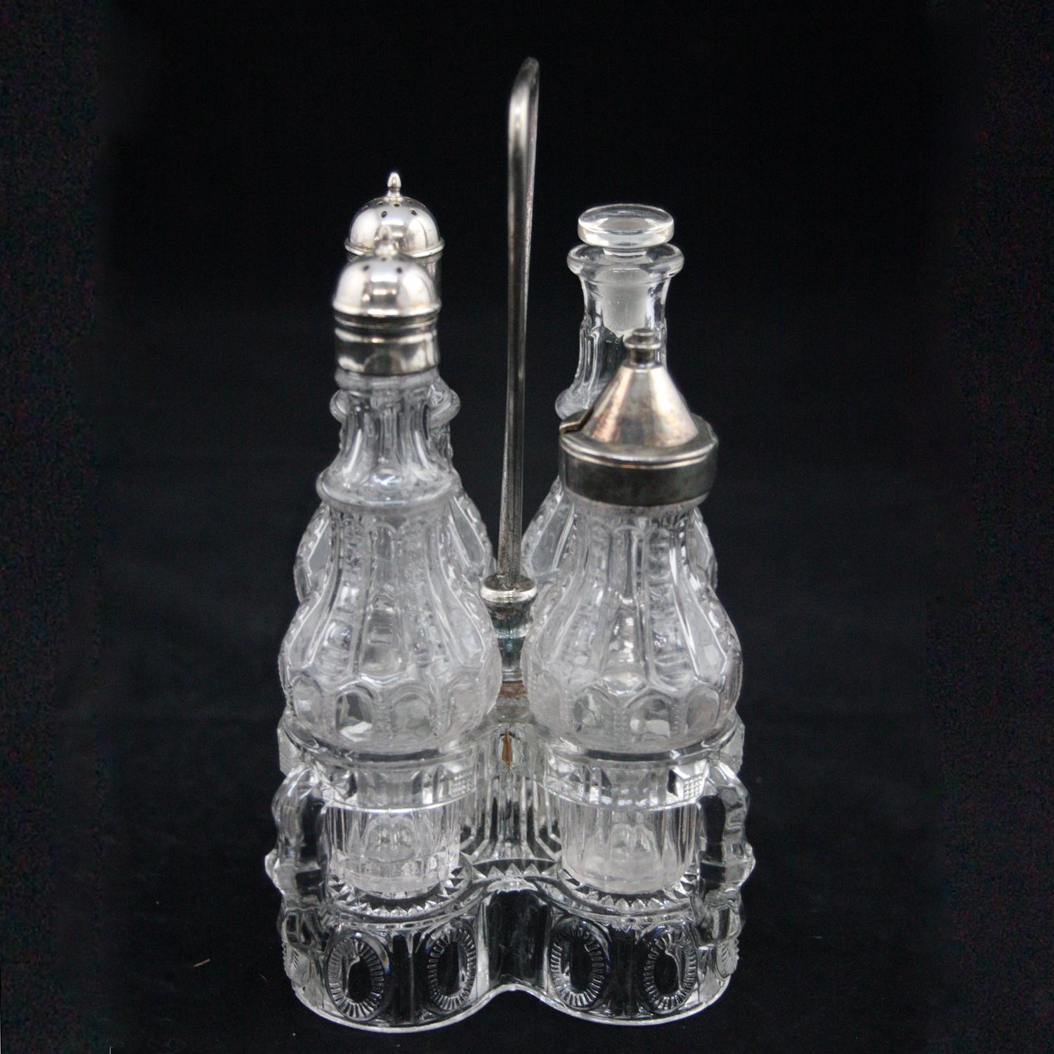 American Antique Victorian Silver Plate and Glass Cruet & Condiment Carousel 19th Century