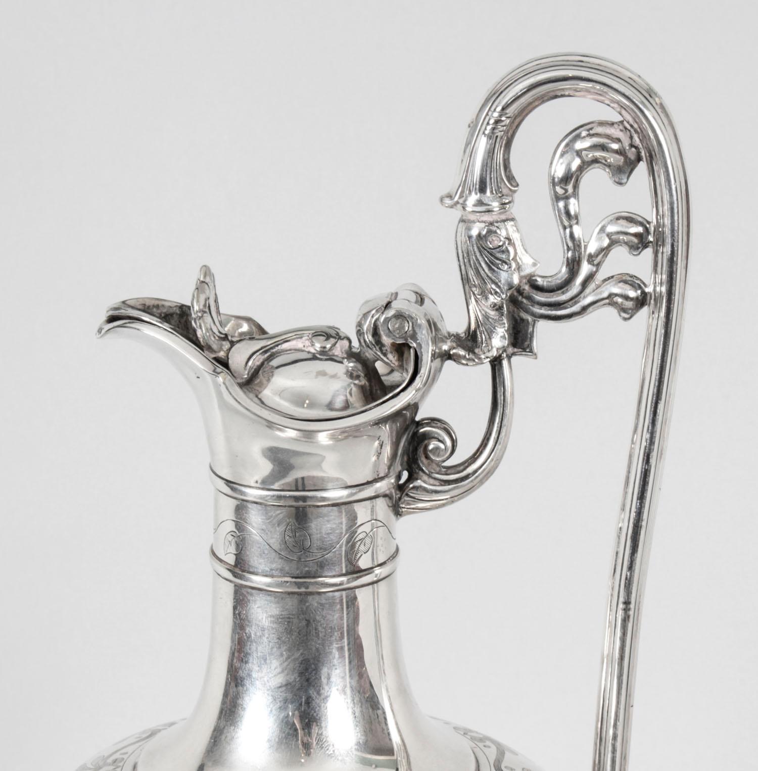Milieu du XIXe siècle Pichet à vin victorien ancien en métal argenté par Elkington, 19ème siècle en vente