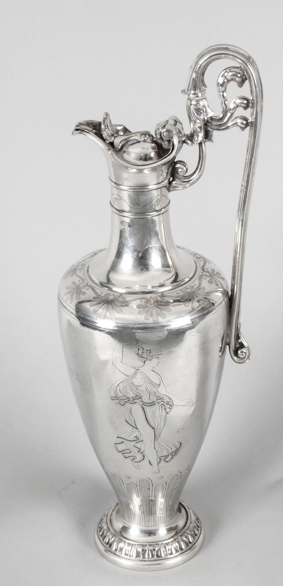 Pichet à vin victorien ancien en métal argenté par Elkington, 19ème siècle en vente 1