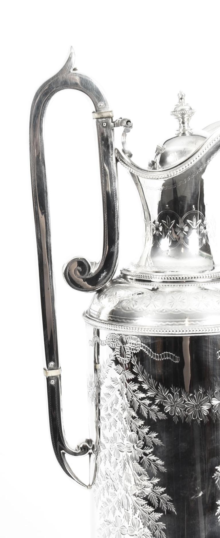 Antique Victorian Silver Plate Claret Jug by Martin Hall & Co., 19th Century 6