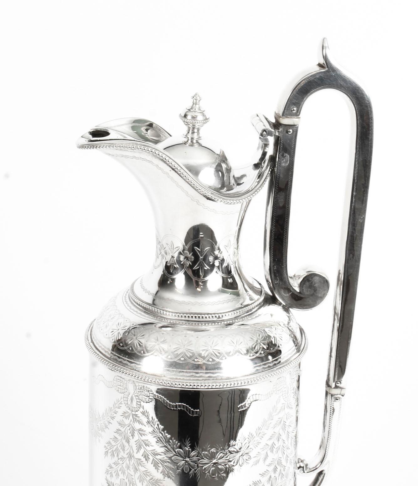 Antique Victorian Silver Plate Claret Jug by Martin Hall & Co., 19th Century In Good Condition In London, GB