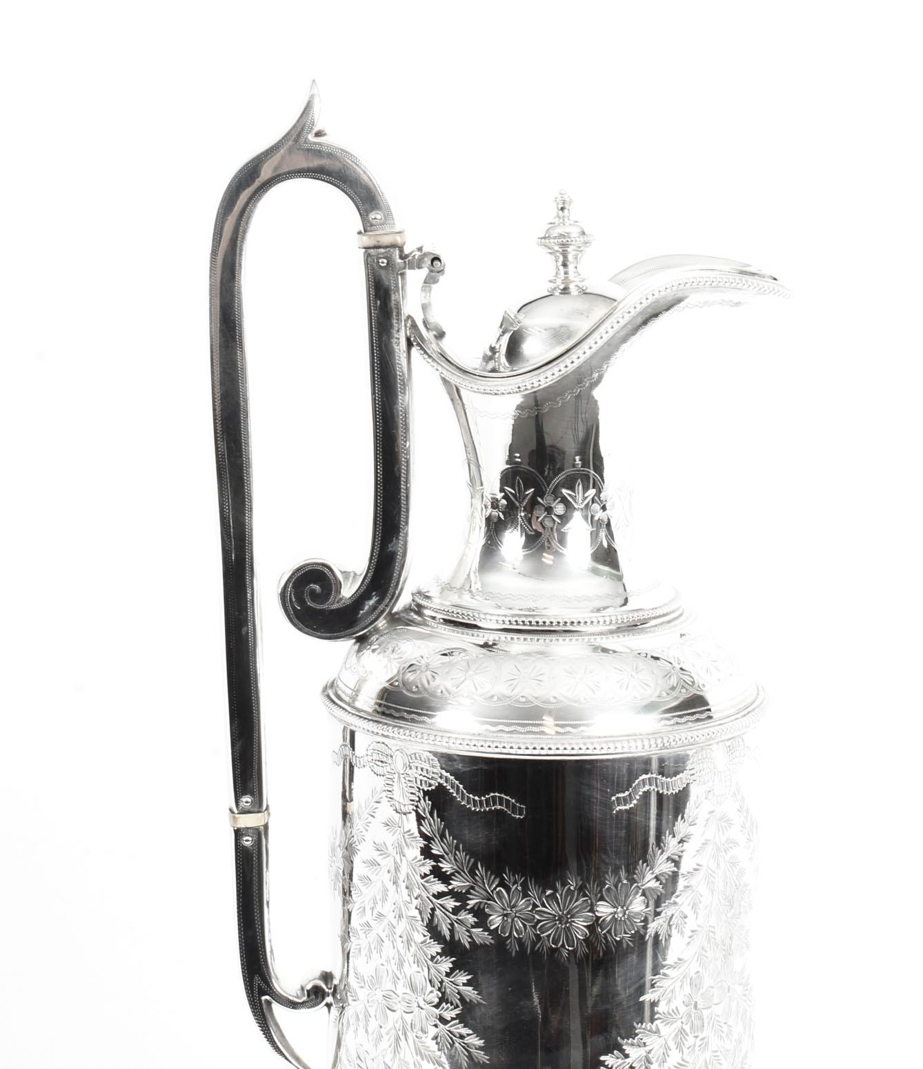 Late 19th Century Antique Victorian Silver Plate Claret Jug by Martin Hall & Co., 19th Century