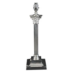 Antique Victorian Silver Plate Corinthian Column Table Lamp 19th Century