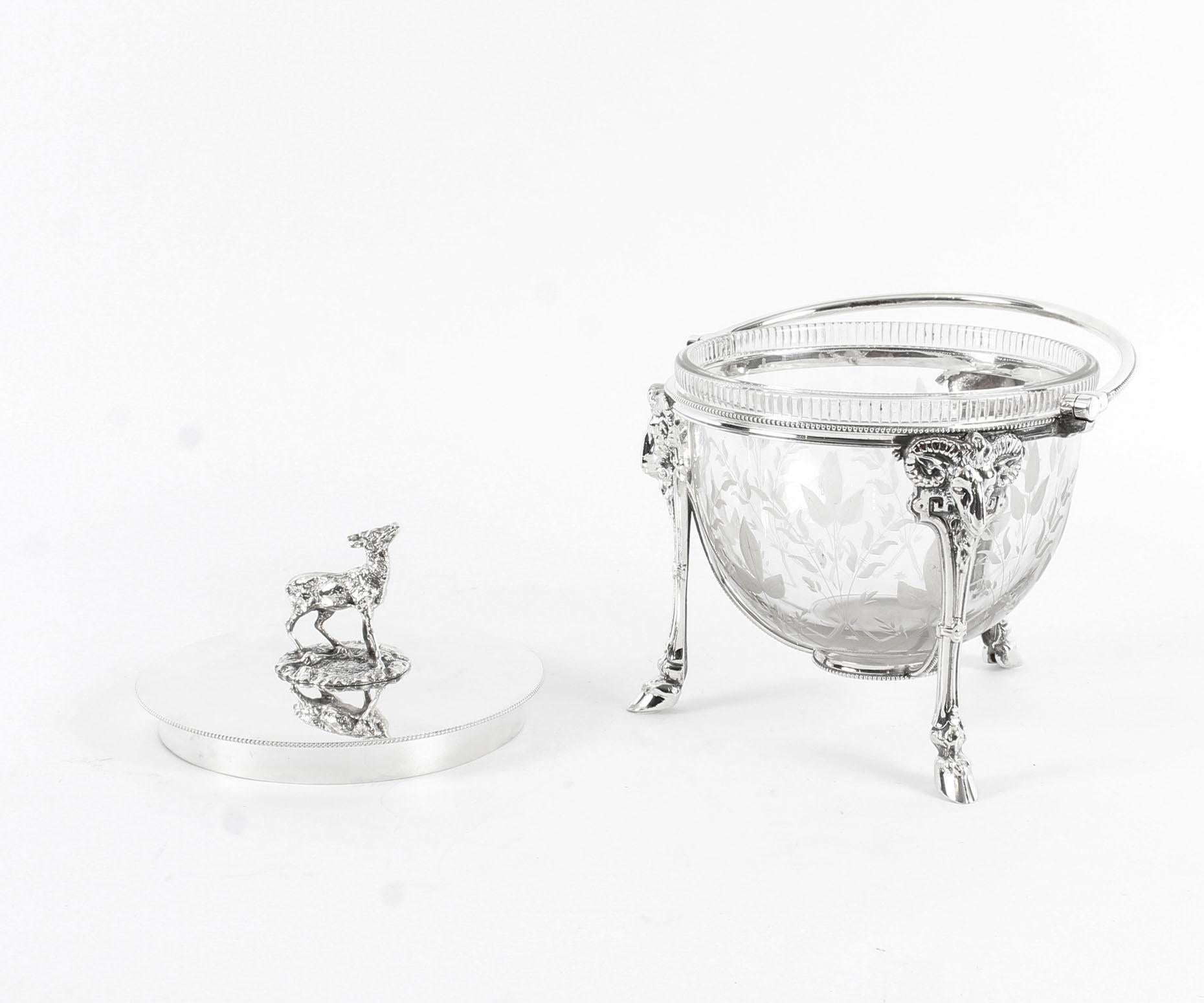 Antique Victorian Silver Plate Crystal Biscuit Sweets Box, 19th Century 5