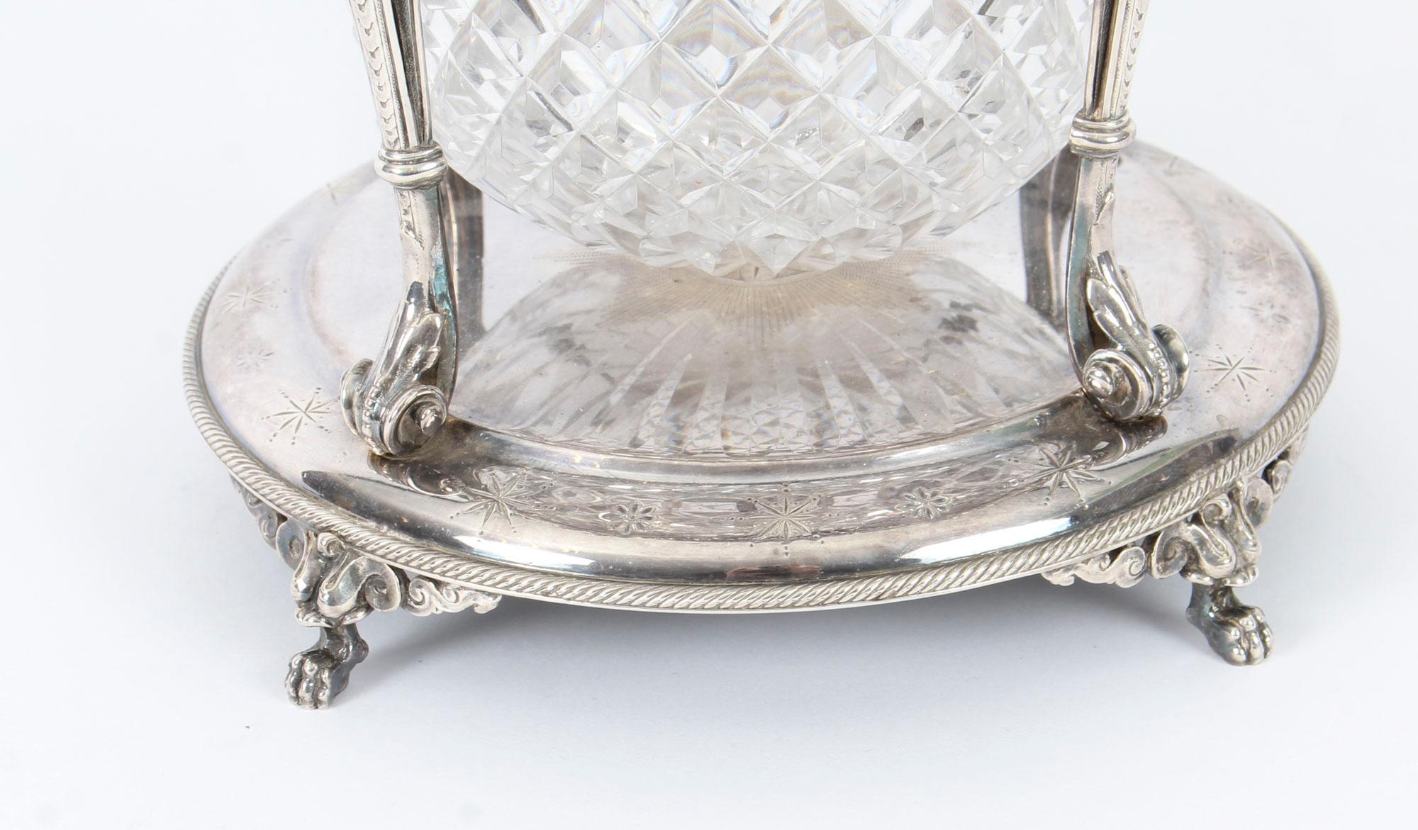 Late 19th Century Victorian Silver Plate & Cut Glass Biscuit Barrel by Elkington 19th Century