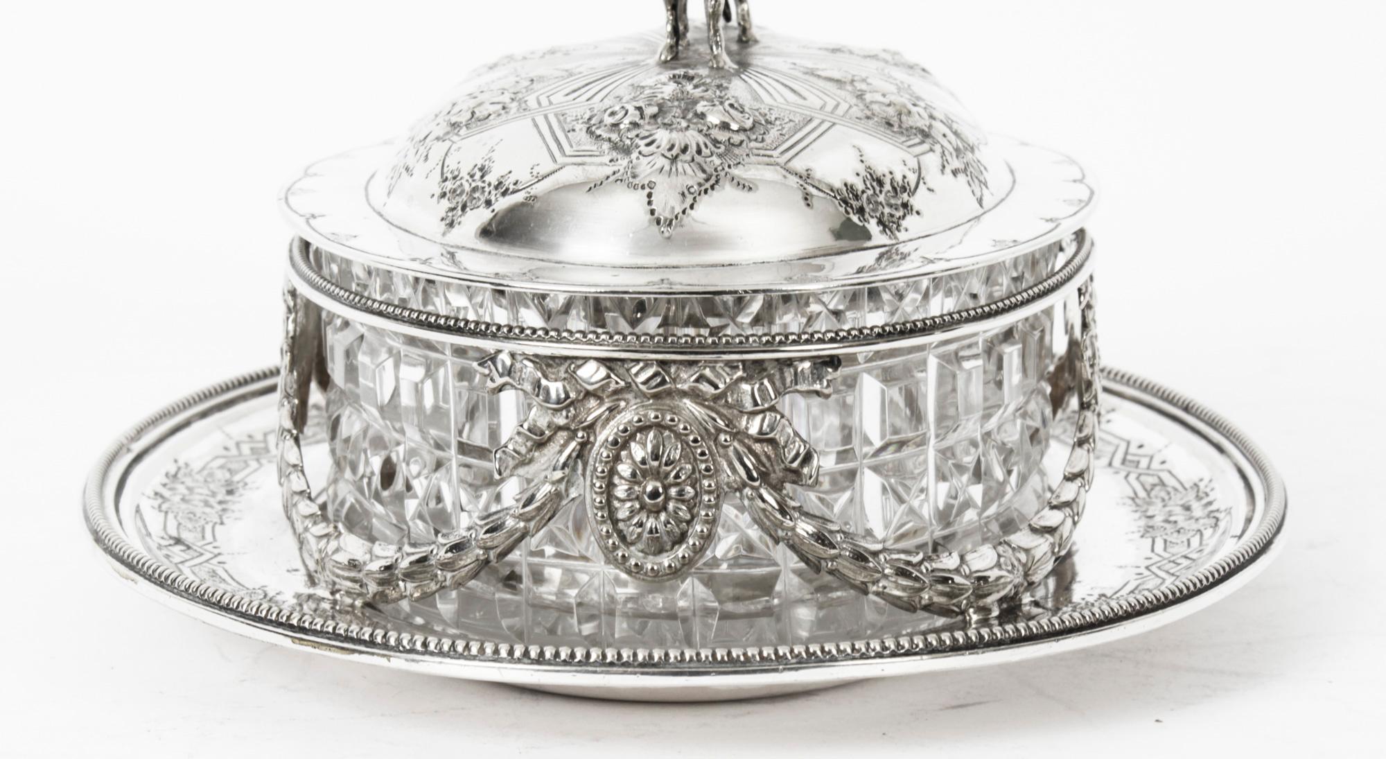 Antique Victorian Silver Plate & Cut Glass Butter Dish Martin Hall 19th Century In Good Condition In London, GB