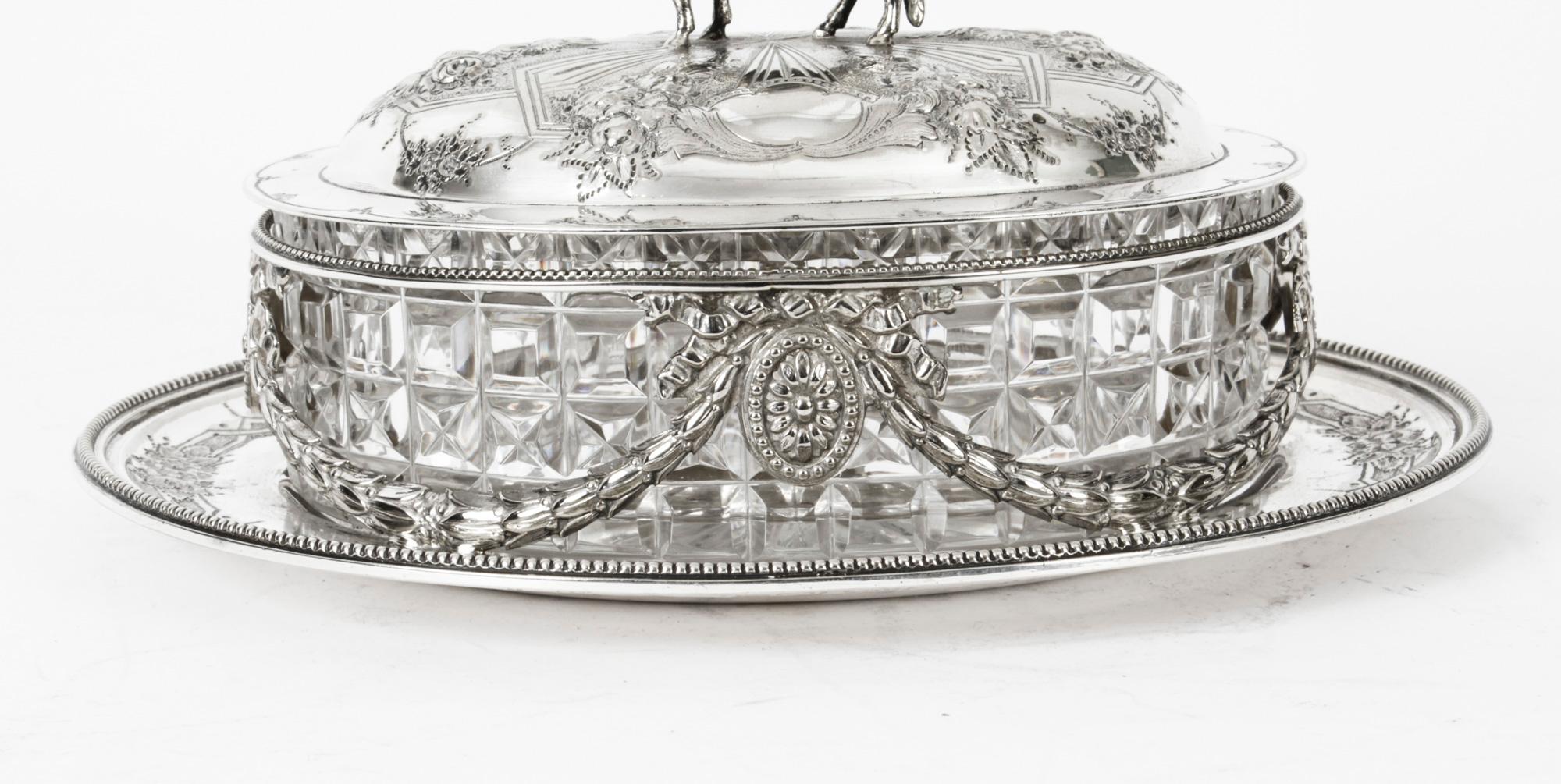 Antique Victorian Silver Plate & Cut Glass Butter Dish Martin Hall 19th Century 4