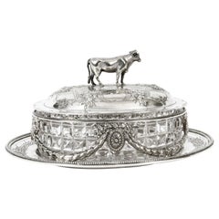 Antique Victorian Silver Plate & Cut Glass Butter Dish Martin Hall 19th Century