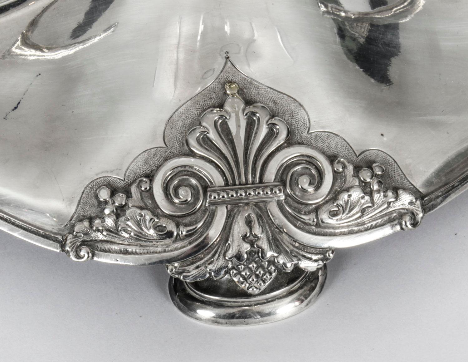 Antique Victorian Silver-Plate Dragons Centerpiece Elkington Cut Crystal 19th C 8